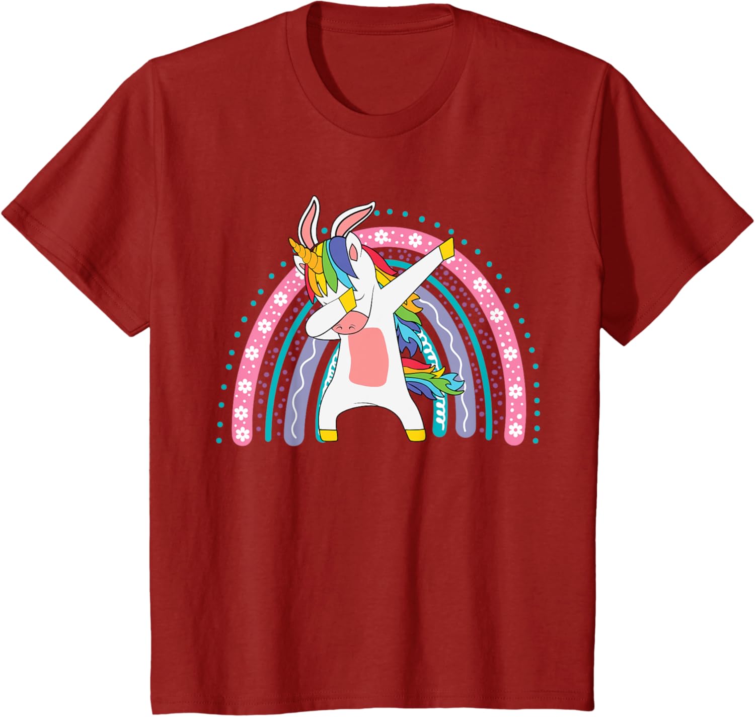 Kids Happy Easter Dabbing Unicorn Wearing Bunny Ears Dab Rainbow T-Shirt