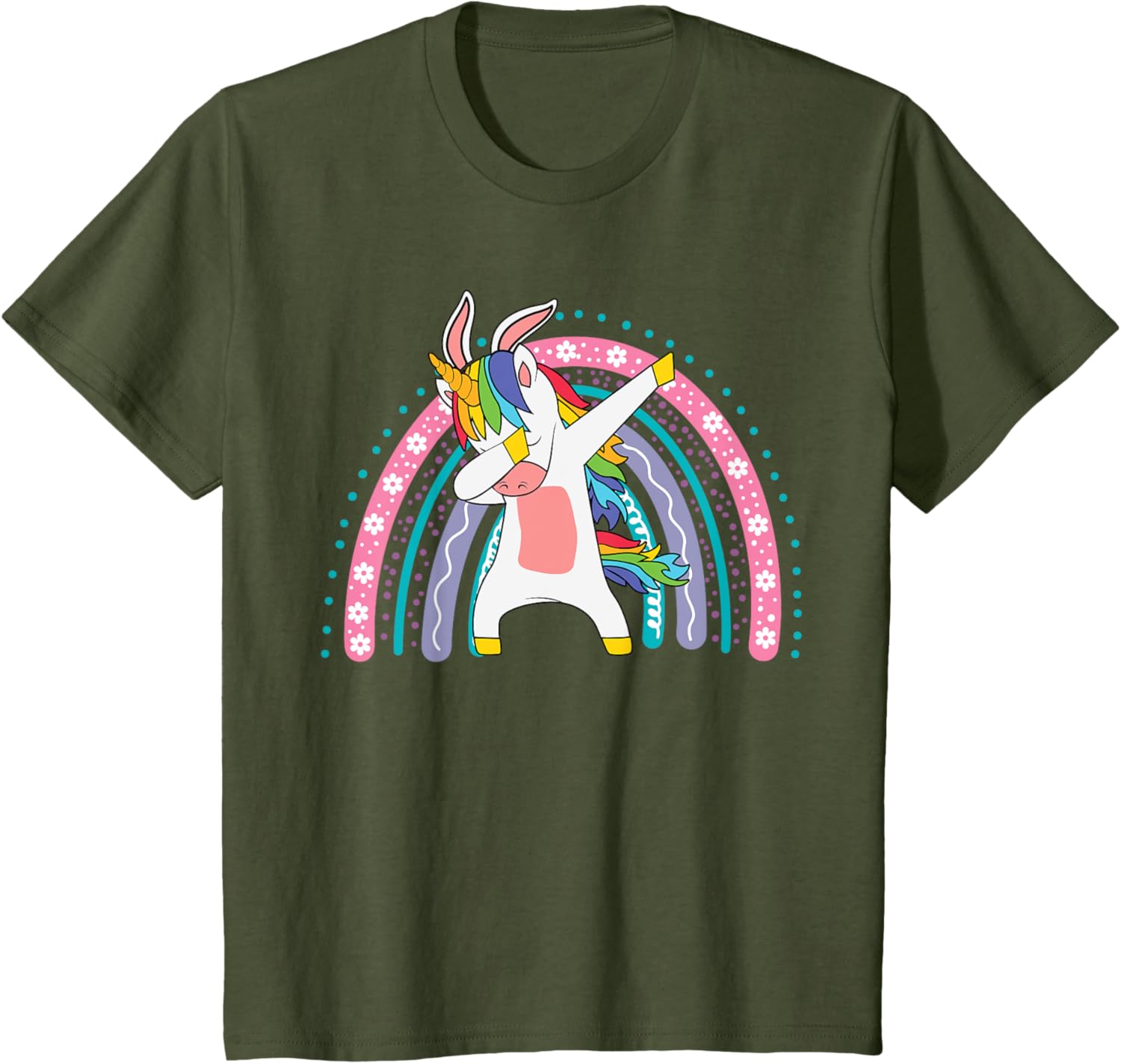 Kids Happy Easter Dabbing Unicorn Wearing Bunny Ears Dab Rainbow T-Shirt