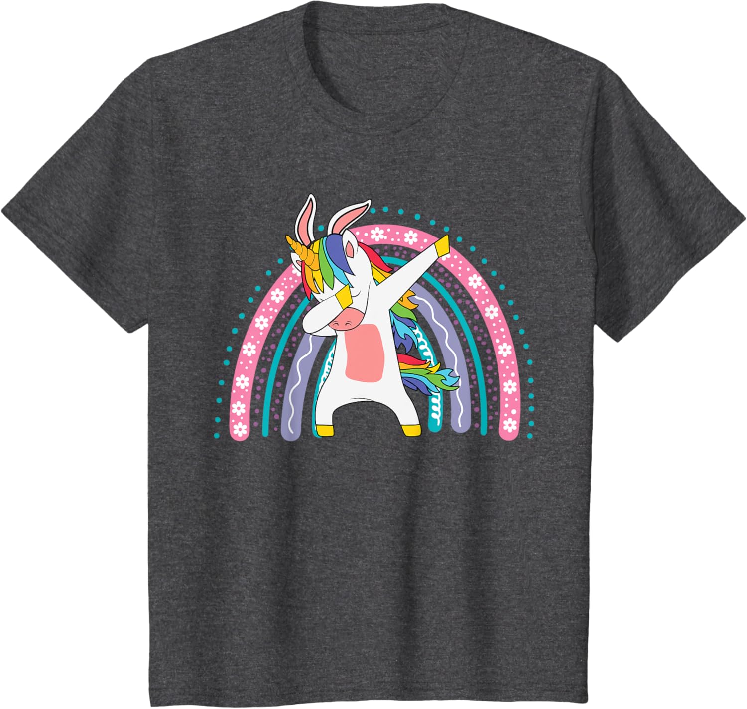 Kids Happy Easter Dabbing Unicorn Wearing Bunny Ears Dab Rainbow T-Shirt