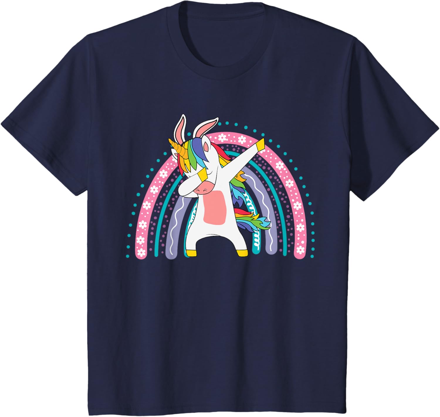 Kids Happy Easter Dabbing Unicorn Wearing Bunny Ears Dab Rainbow T-Shirt