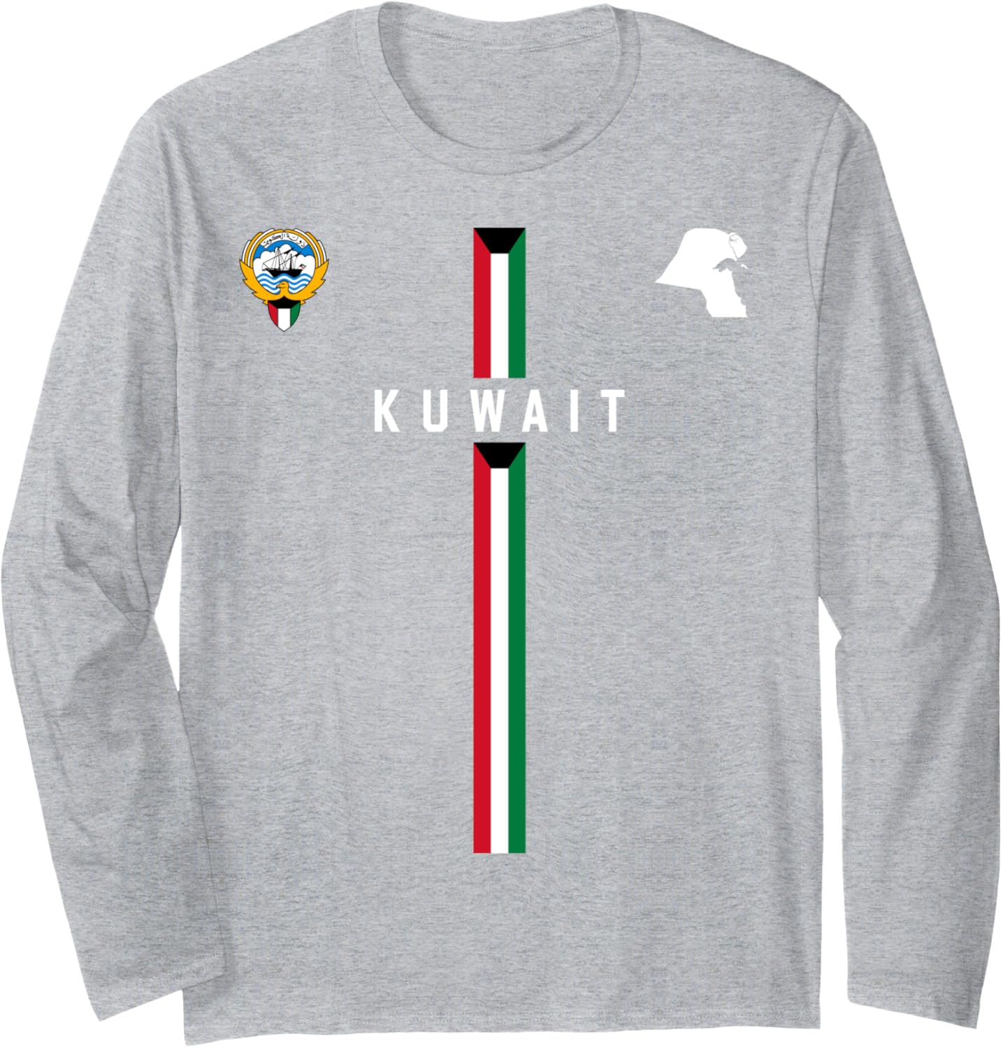 Kuwait Flag, Silhouette map of Kuwait, National Emblem Long Sleeve T-Shirt