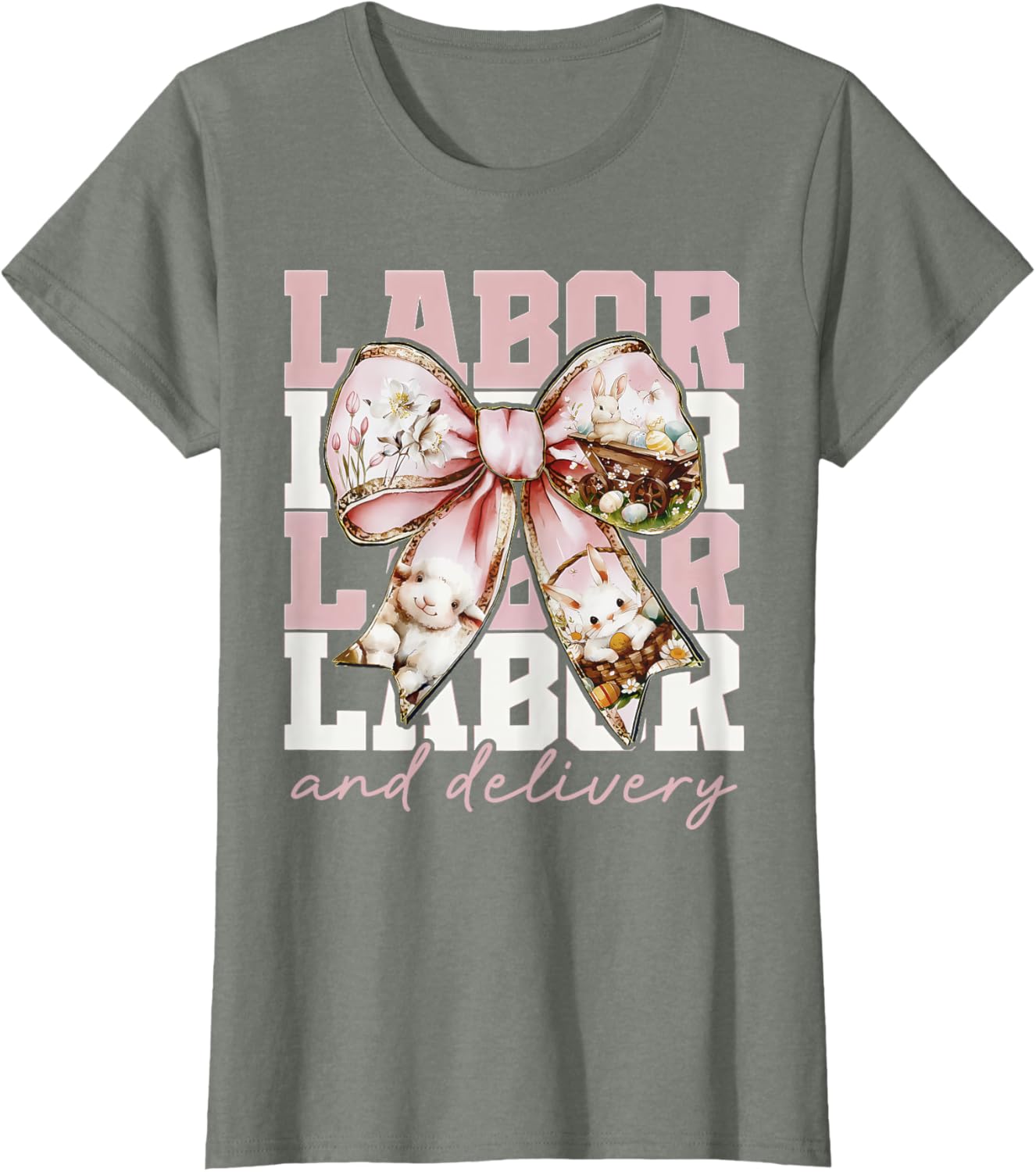 Labor and Delivery Nurse Easter Coquette Bow Baby Nurse L&D T-Shirt