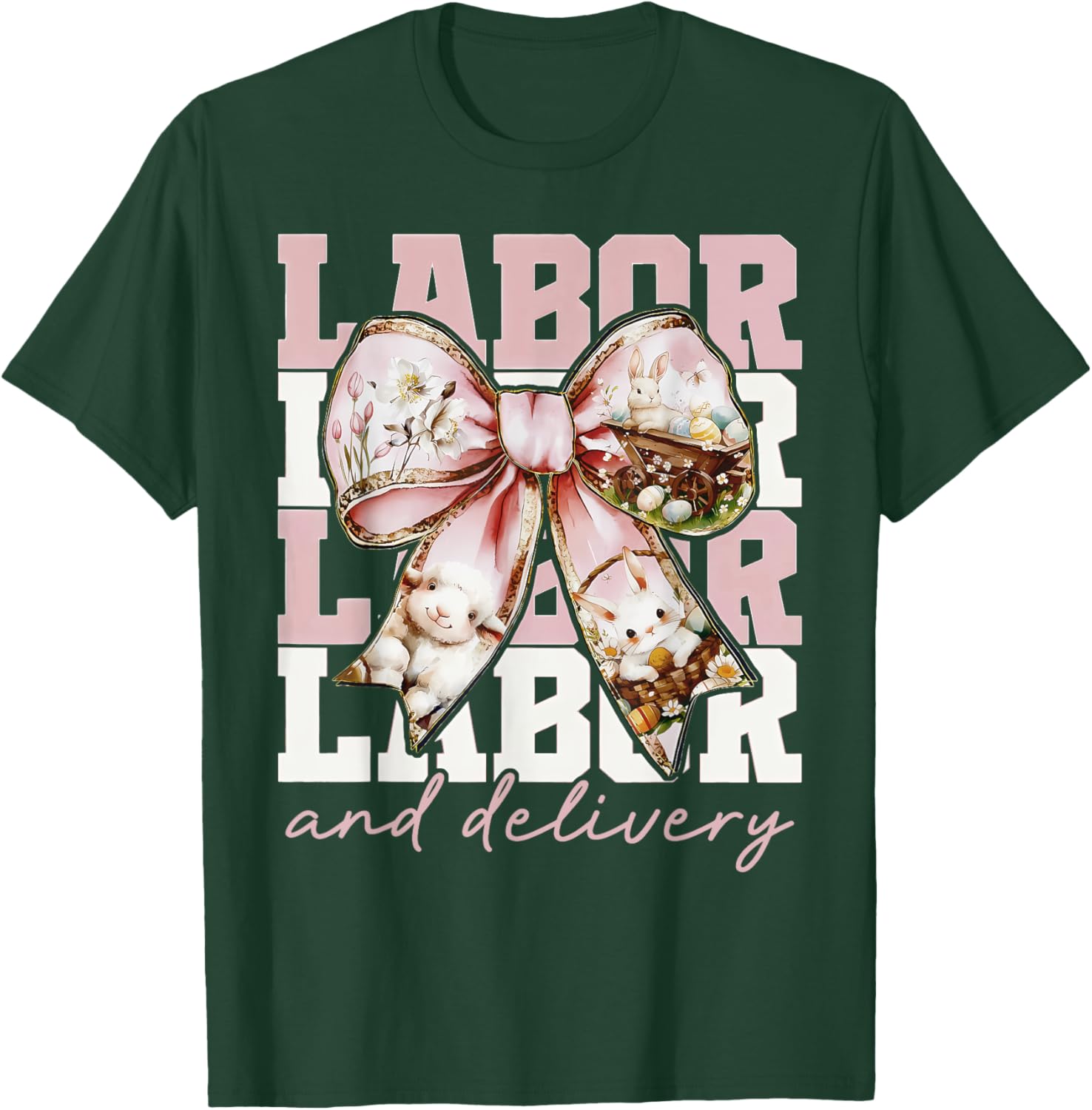 Labor and Delivery Nurse Easter Coquette Bow Baby Nurse L&D T-Shirt