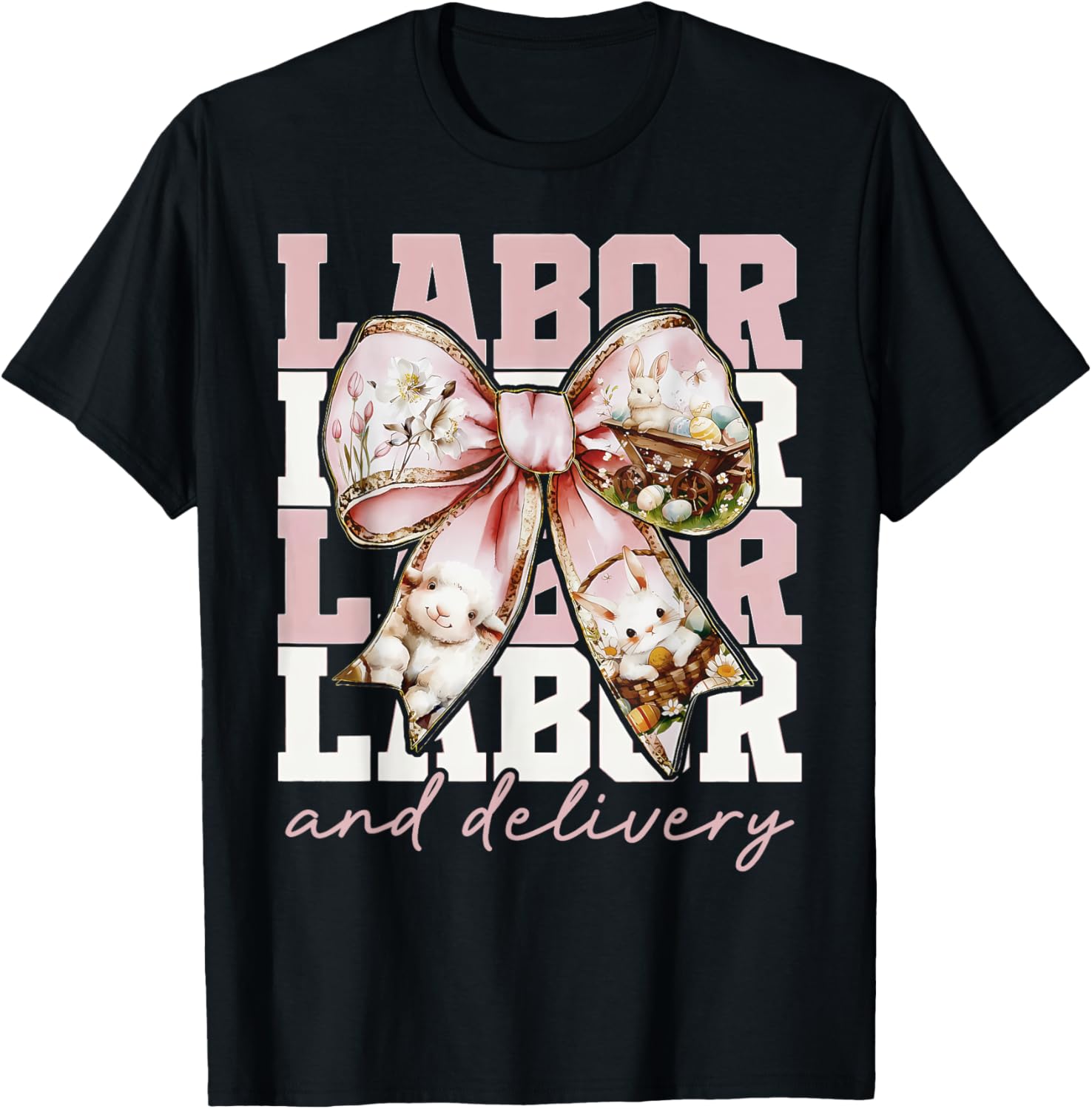 Labor and Delivery Nurse Easter Coquette Bow Baby Nurse L&D T-Shirt