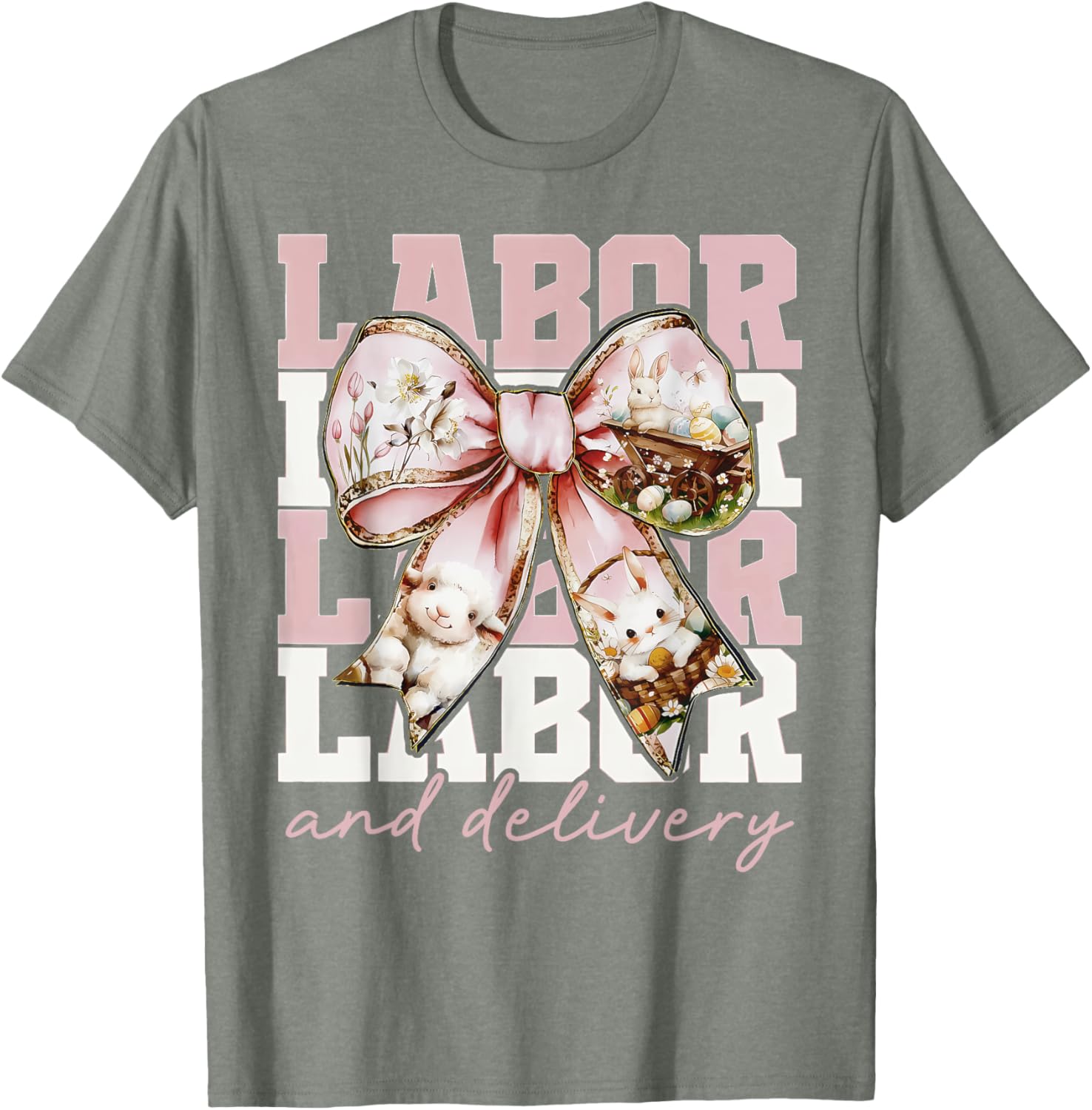 Labor and Delivery Nurse Easter Coquette Bow Baby Nurse L&D T-Shirt