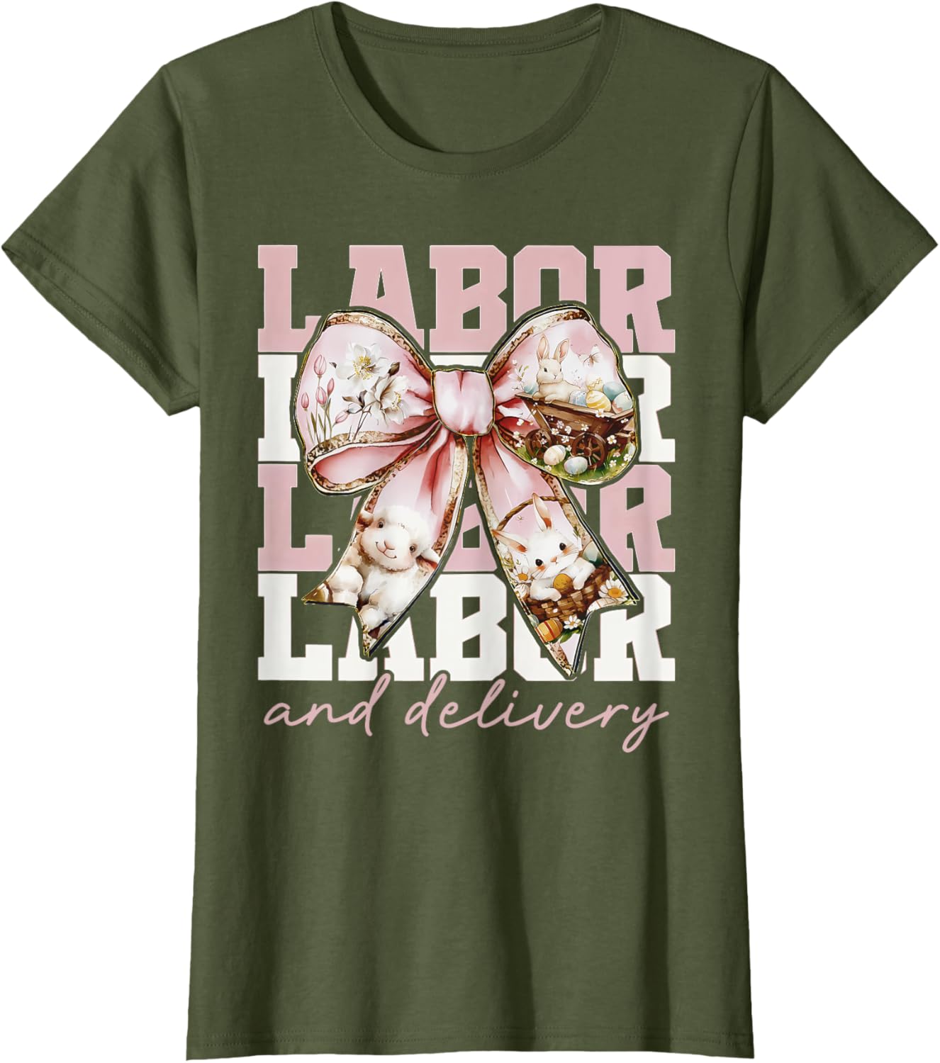 Labor and Delivery Nurse Easter Coquette Bow Baby Nurse L&D T-Shirt