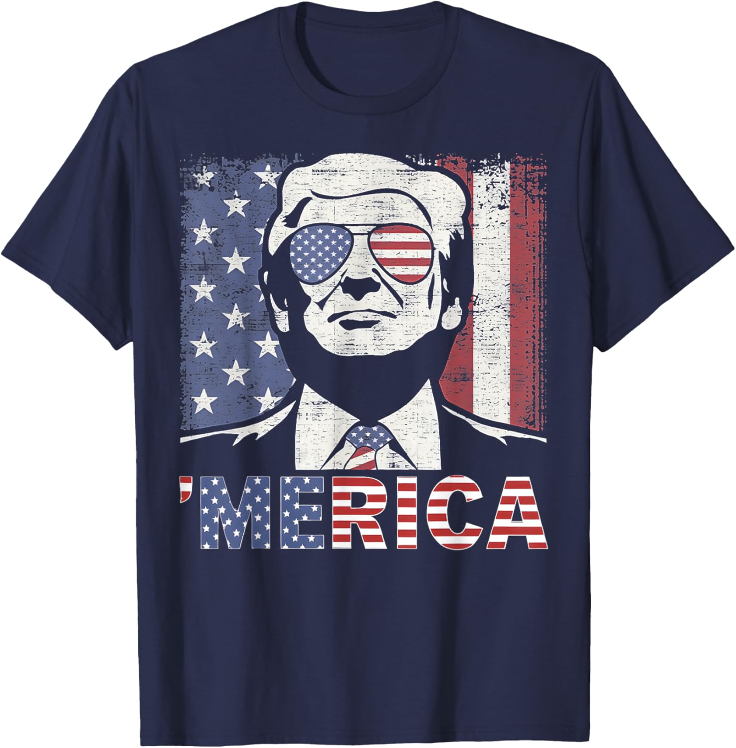 'MERICA TRUMP Happy 4th Of July Trump American Flag T-Shirt