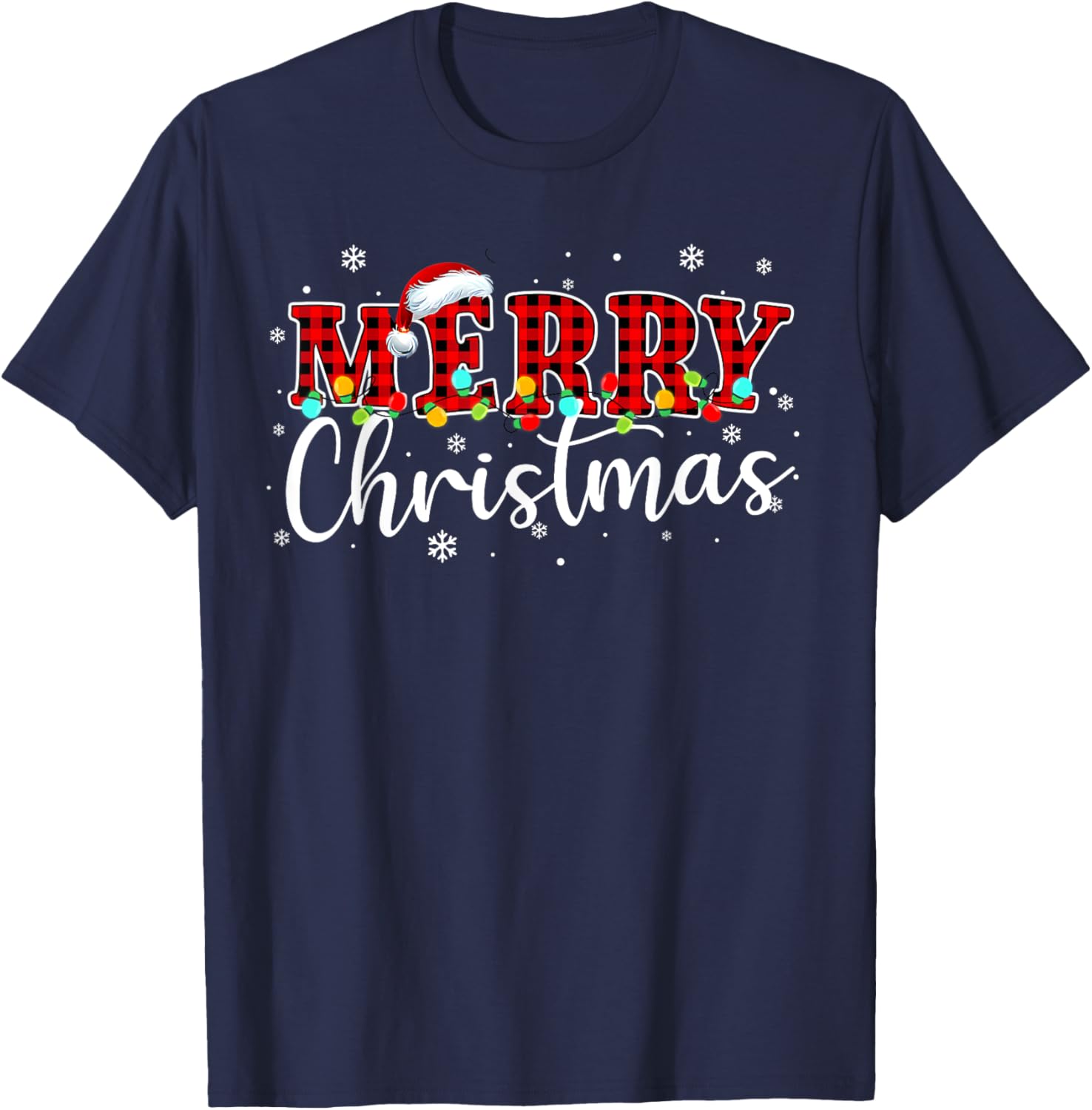 Merry Christmas Buffalo Plaid Red Santa Hat Xmas Pajamas T-Shirt