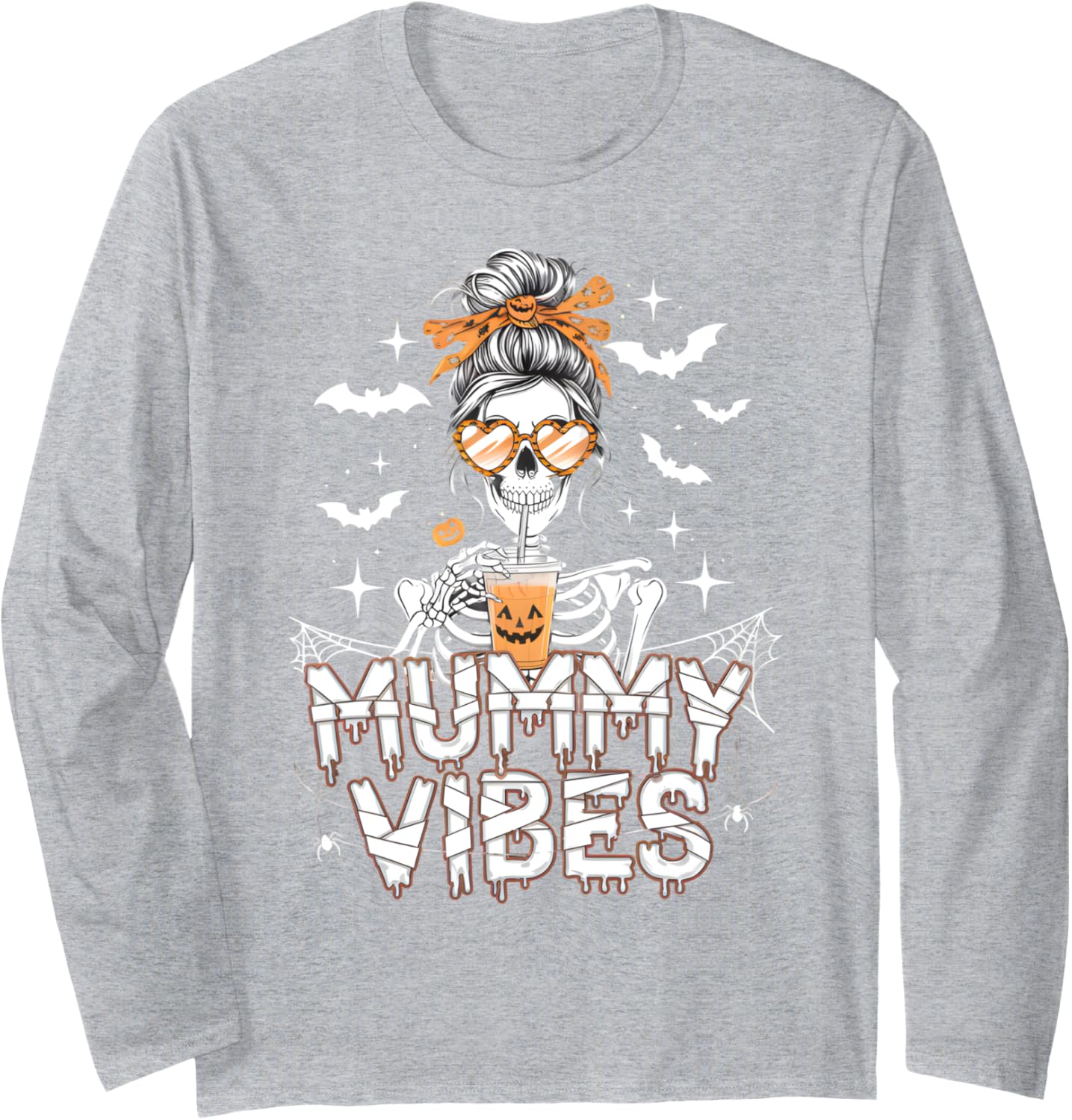 Mummy Vibes Halloween Coffee Funny Skeleton Mother Mom Quote Long Sleeve T-Shirt