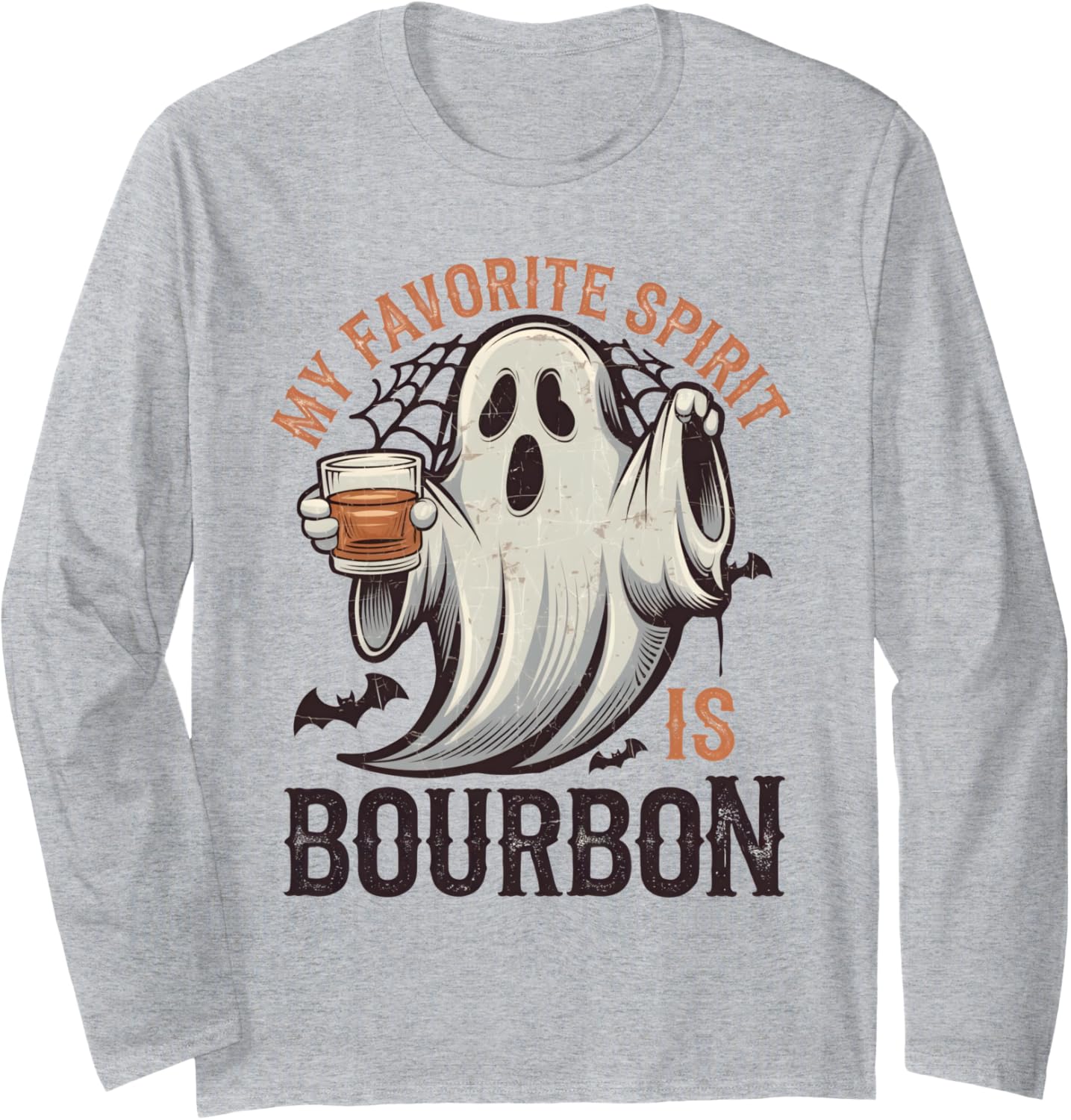 My Favorite Spirit is Bourbon Drinking Ghost Halloween Party Long Sleeve T-Shirt