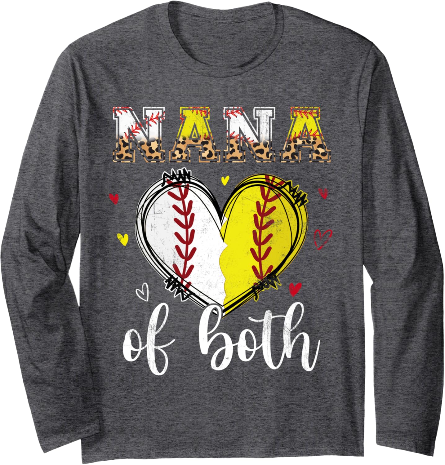 Nana Of Both Baseball Softball Heart Leopard Mothers Day Long Sleeve T-Shirt