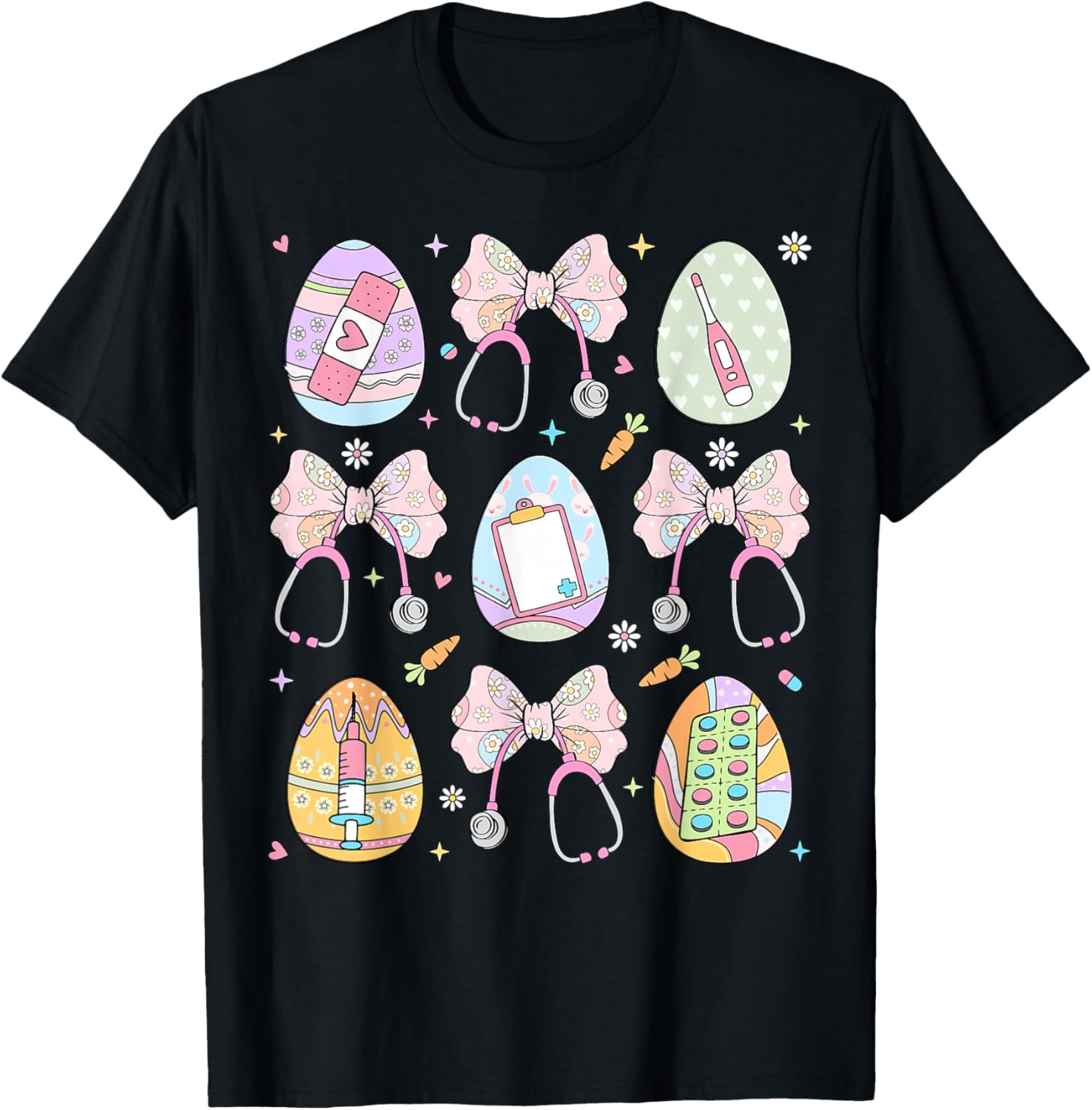 Nurse Coquette Bow Easter Bunny Eggs Ear Nursing Doctor Cute T-Shirt