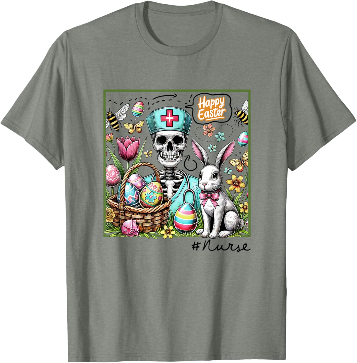 Nurse Easter Day Skeleton Cute Bunny Eggs Coquette Nursing T-Shirt