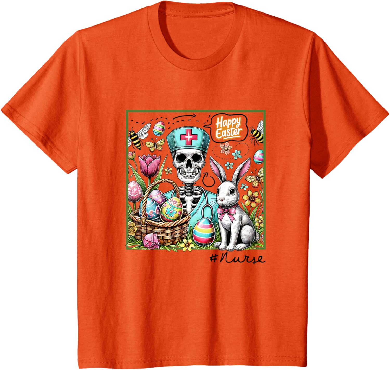 Nurse Easter Day Skeleton Cute Bunny Eggs Coquette Nursing T-Shirt