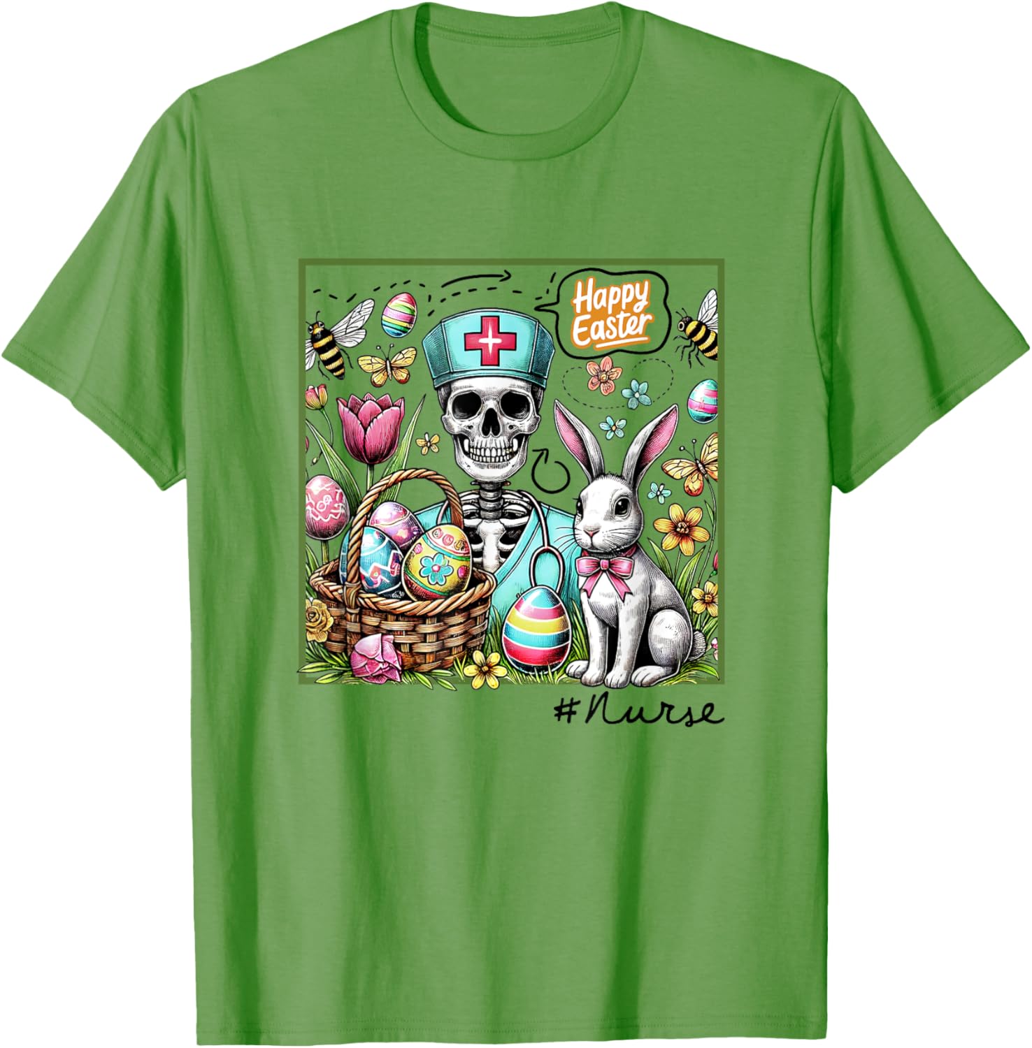 Nurse Easter Day Skeleton Cute Bunny Eggs Coquette Nursing T-Shirt