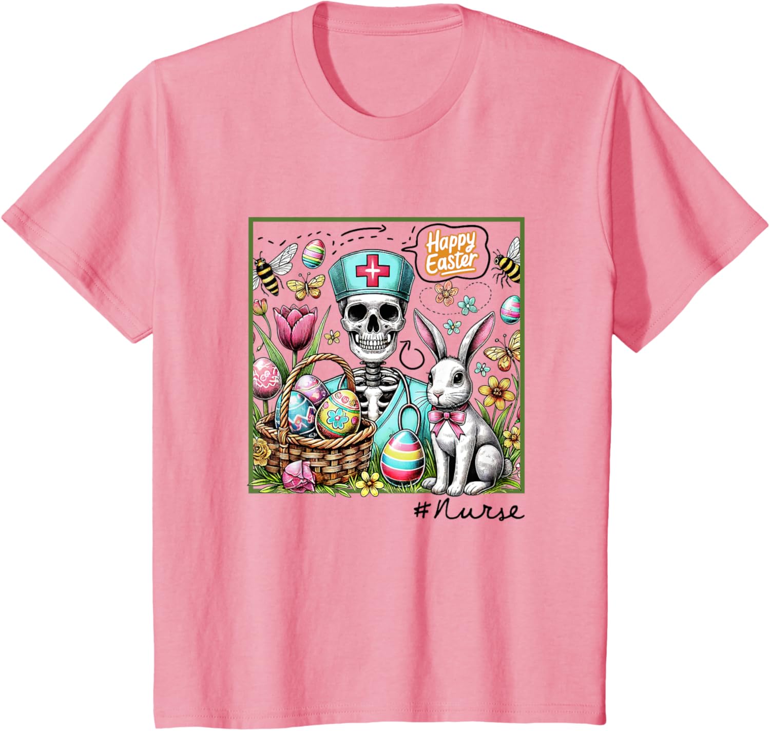 Nurse Easter Day Skeleton Cute Bunny Eggs Coquette Nursing T-Shirt