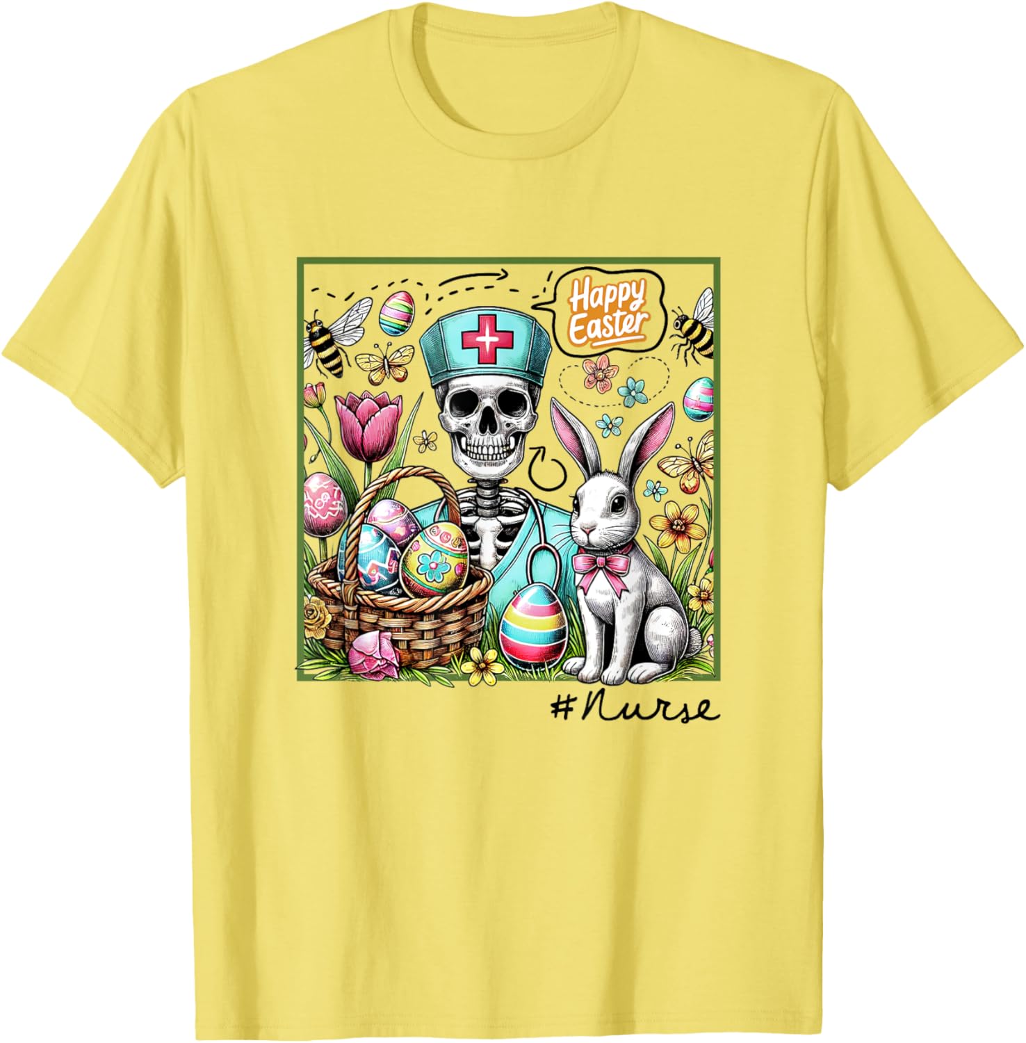 Nurse Easter Day Skeleton Cute Bunny Eggs Coquette Nursing T-Shirt