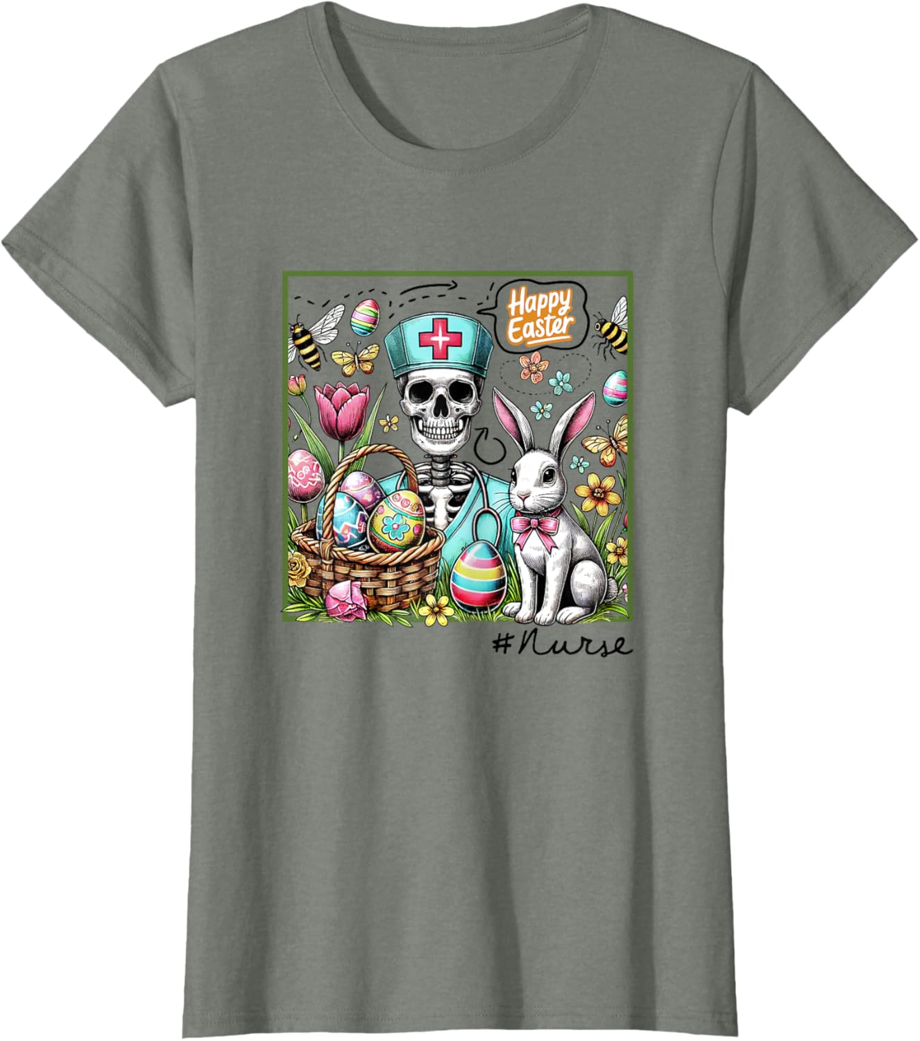 Nurse Easter Day Skeleton Cute Bunny Eggs Coquette Nursing T-Shirt