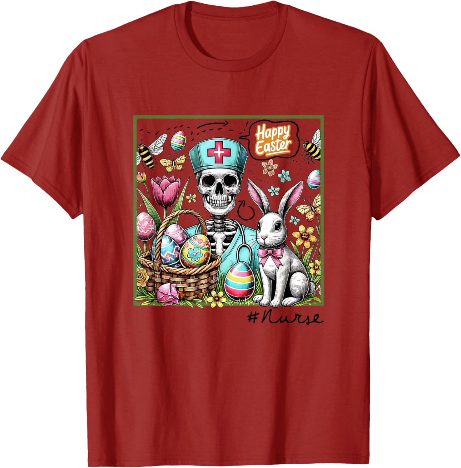 Nurse Easter Day Skeleton Cute Bunny Eggs Coquette Nursing T-Shirt