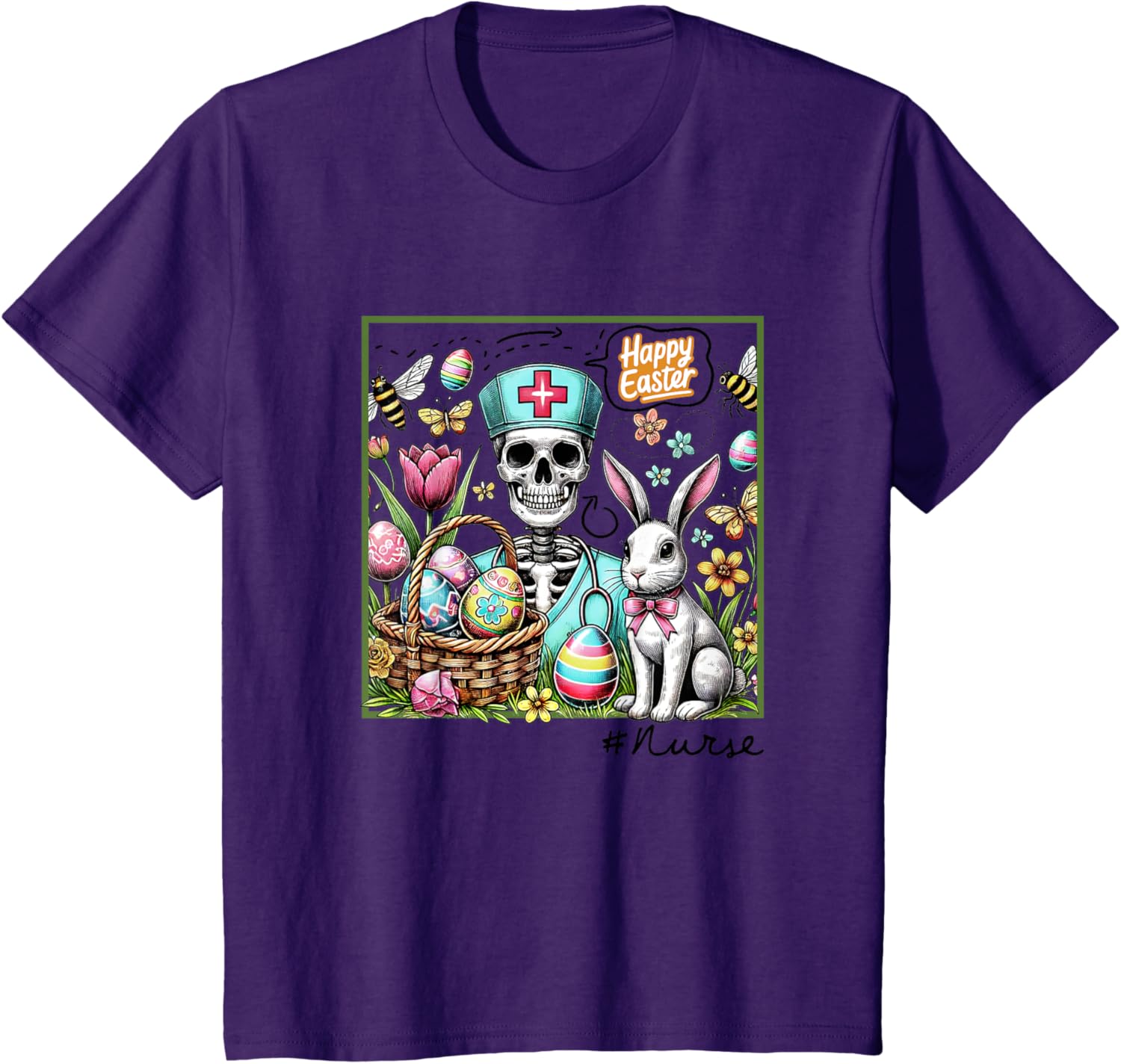 Nurse Easter Day Skeleton Cute Bunny Eggs Coquette Nursing T-Shirt