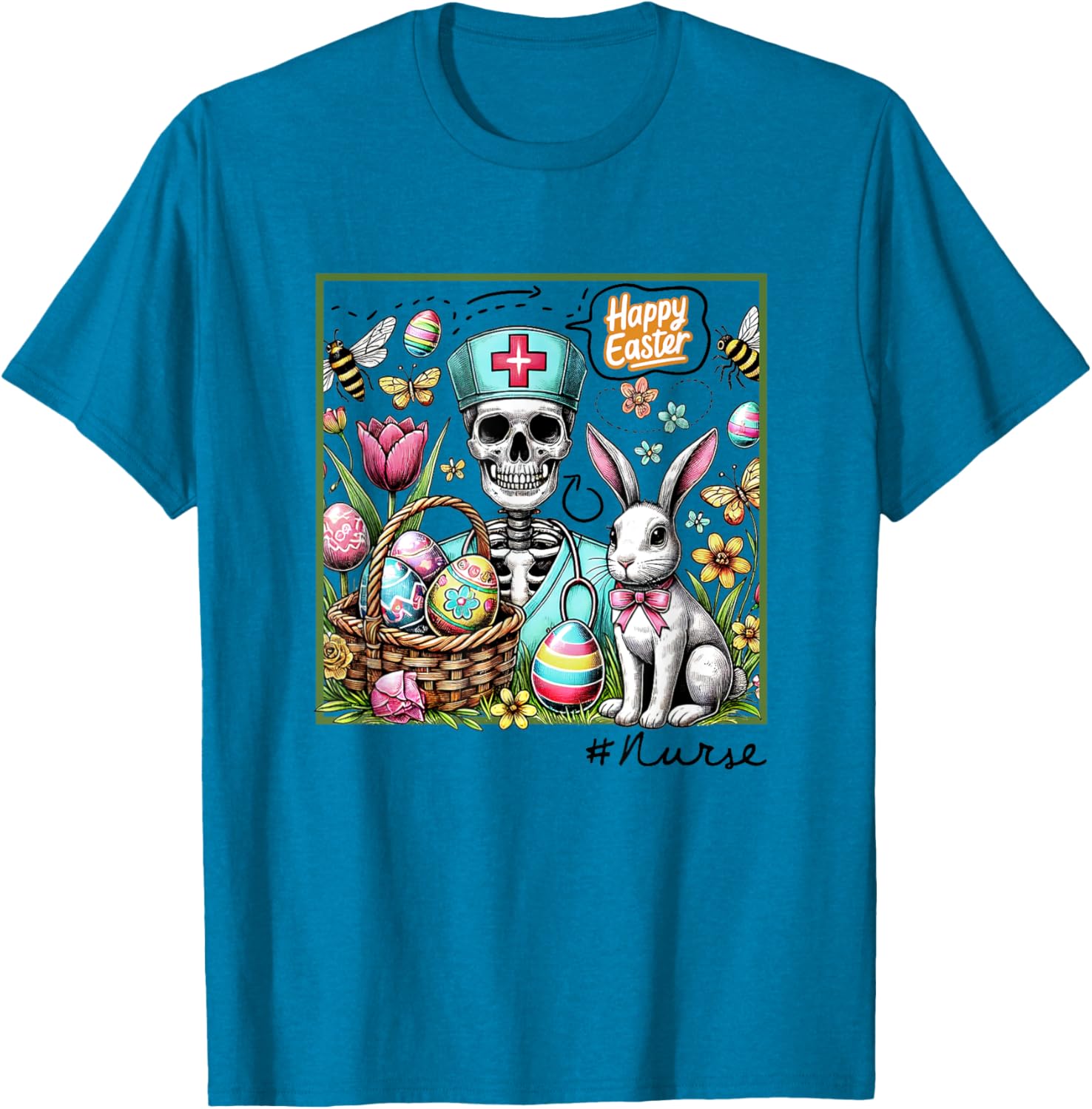 Nurse Easter Day Skeleton Cute Bunny Eggs Coquette Nursing T-Shirt