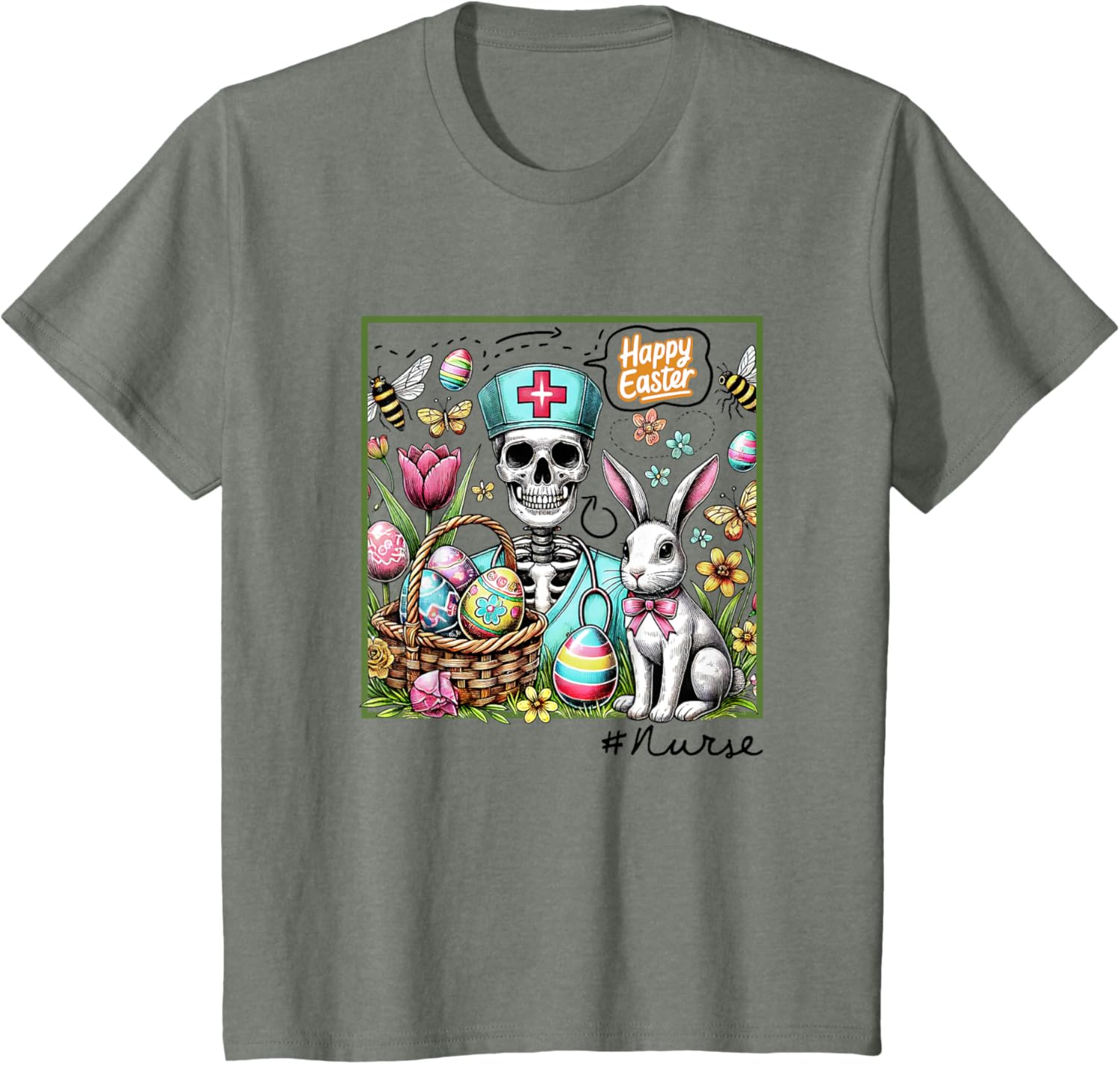 Nurse Easter Day Skeleton Cute Bunny Eggs Coquette Nursing T-Shirt