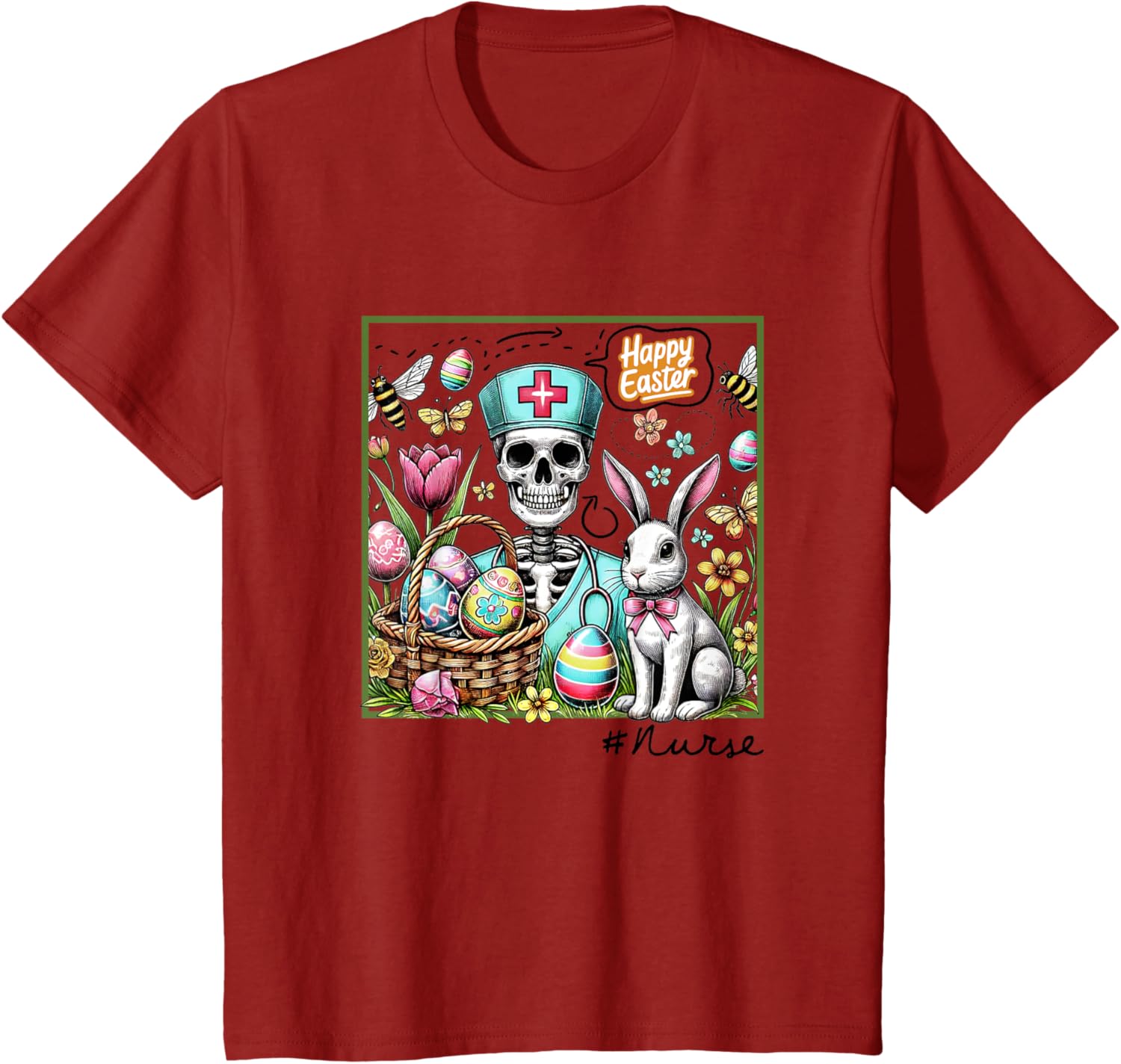 Nurse Easter Day Skeleton Cute Bunny Eggs Coquette Nursing T-Shirt