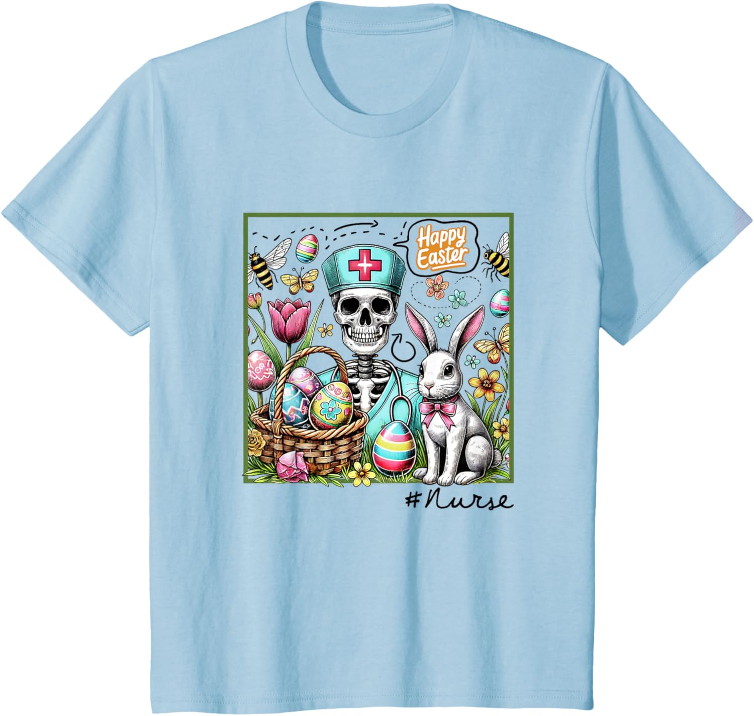 Nurse Easter Day Skeleton Cute Bunny Eggs Coquette Nursing T-Shirt