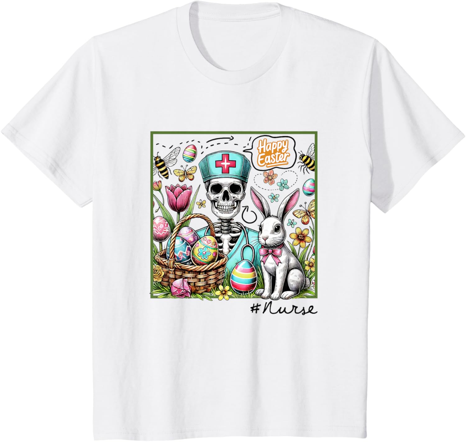 Nurse Easter Day Skeleton Cute Bunny Eggs Coquette Nursing T-Shirt