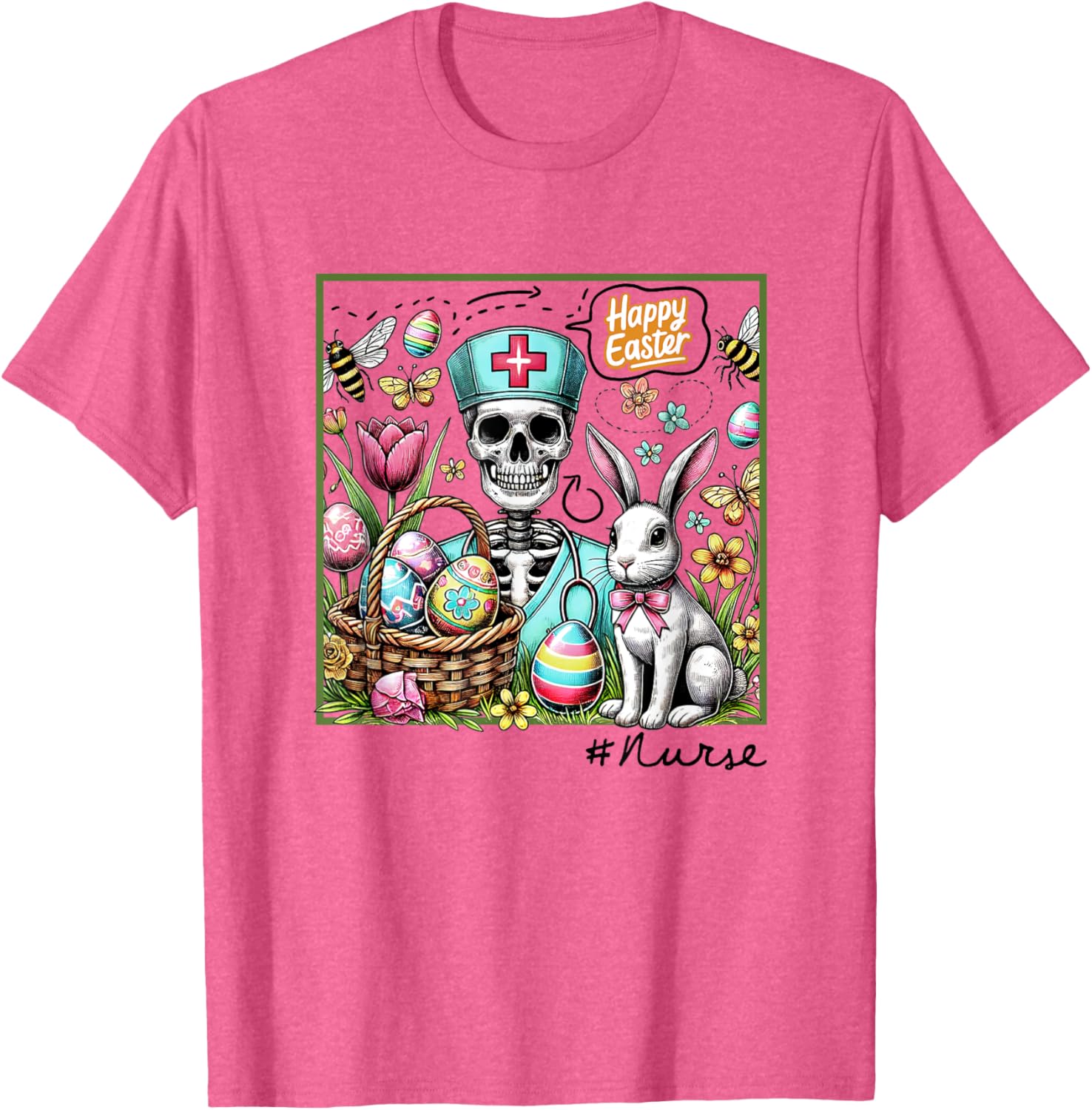 Nurse Easter Day Skeleton Cute Bunny Eggs Coquette Nursing T-Shirt