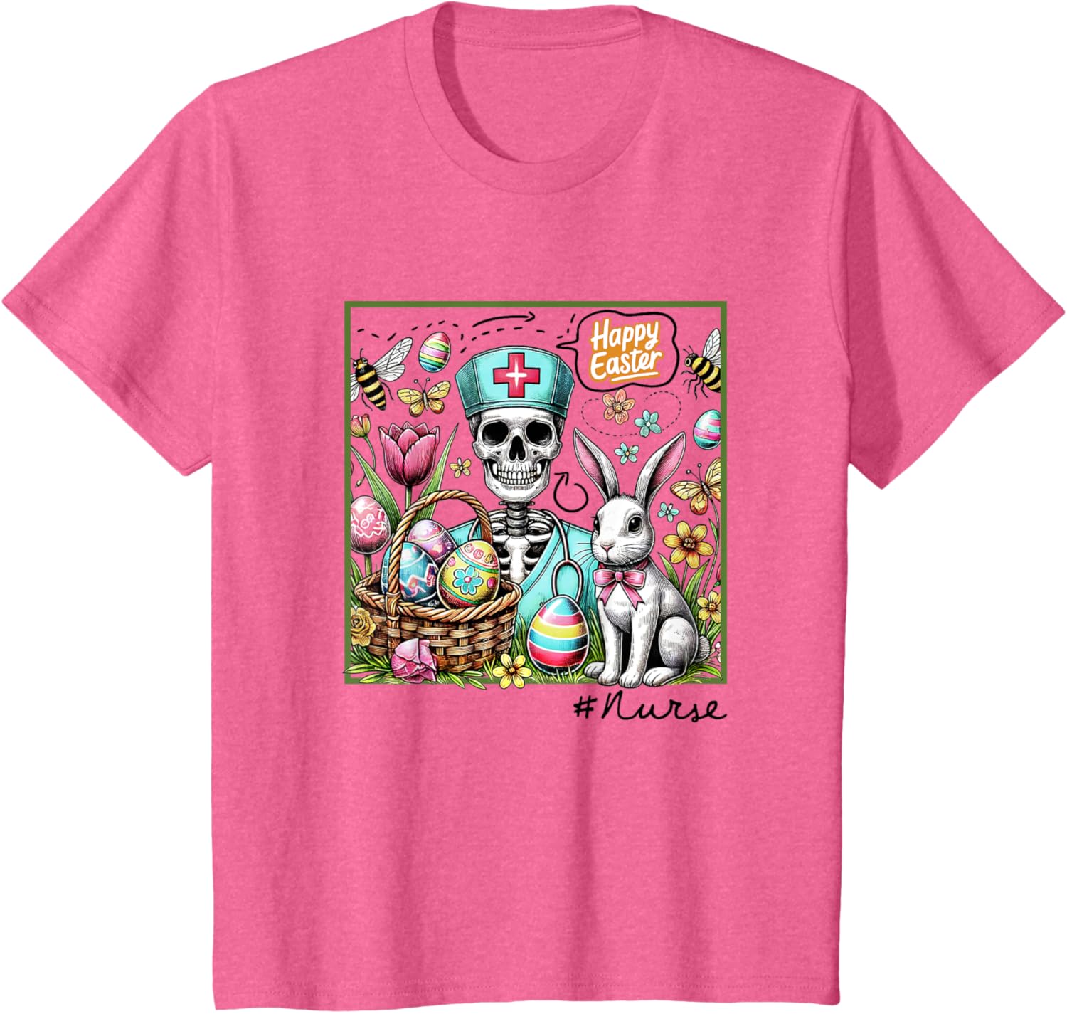 Nurse Easter Day Skeleton Cute Bunny Eggs Coquette Nursing T-Shirt