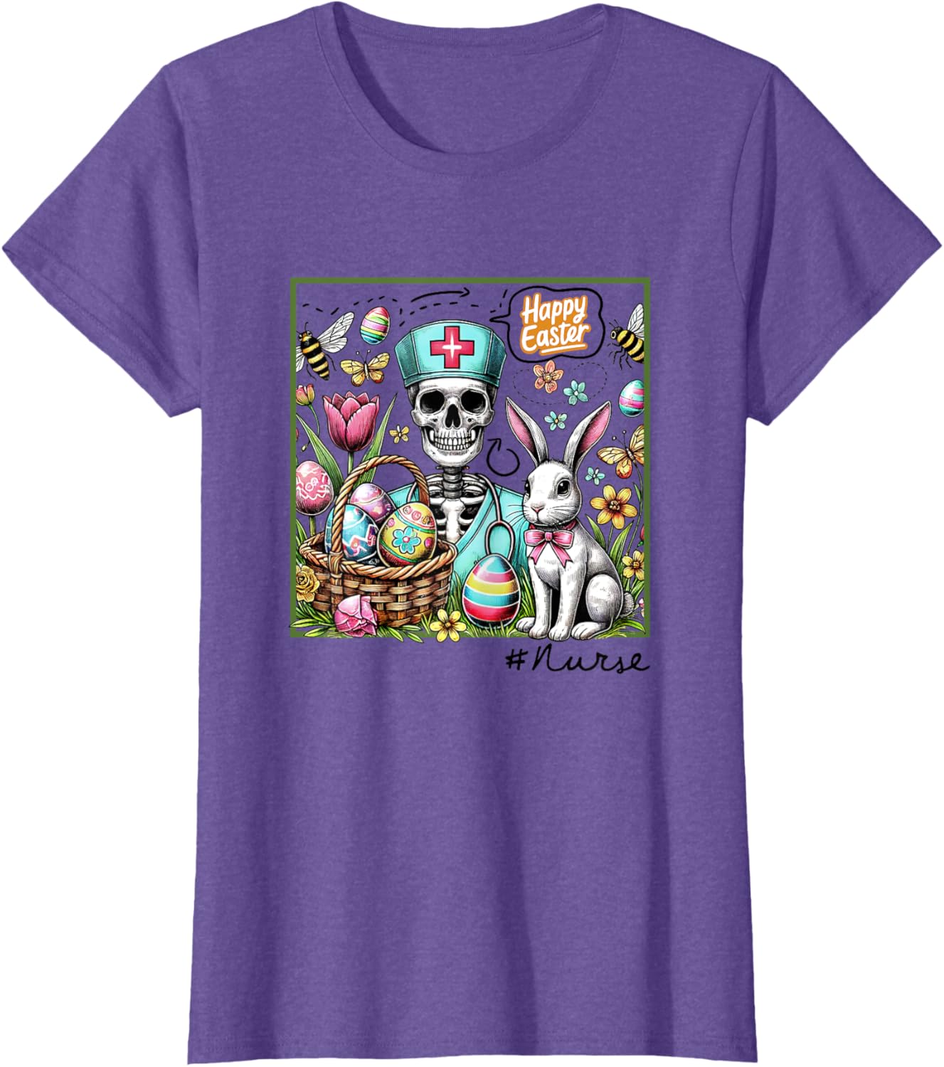 Nurse Easter Day Skeleton Cute Bunny Eggs Coquette Nursing T-Shirt