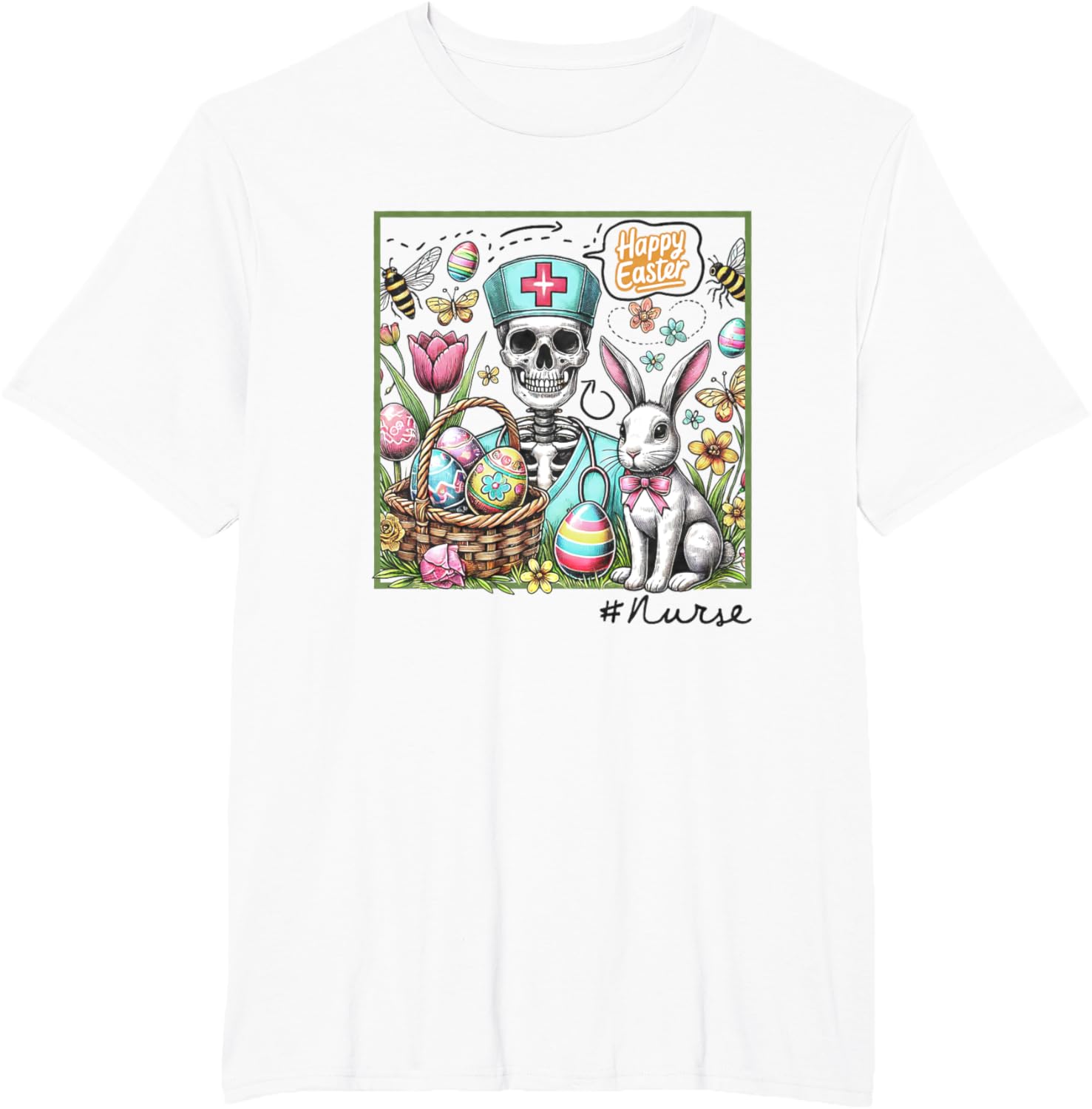 Nurse Easter Day Skeleton Cute Bunny Eggs Coquette Nursing T-Shirt