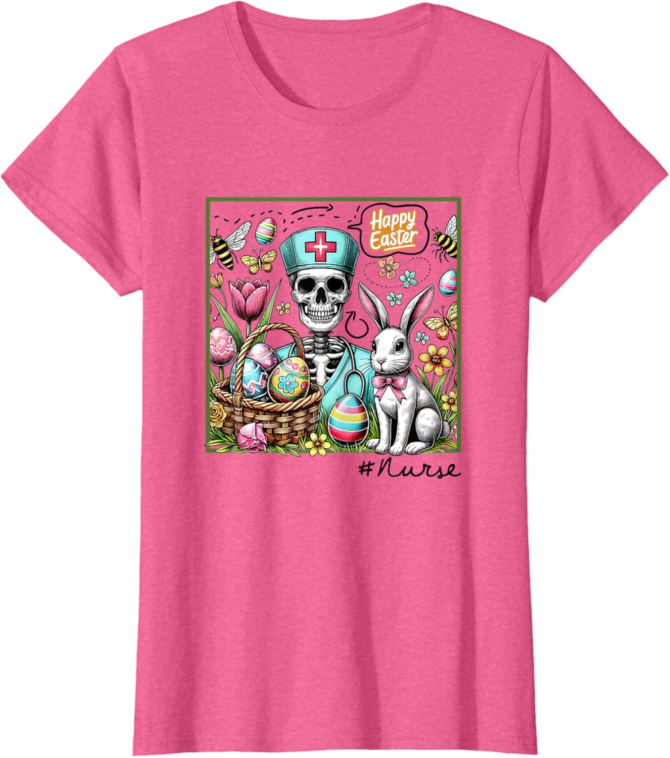 Nurse Easter Day Skeleton Cute Bunny Eggs Coquette Nursing T-Shirt