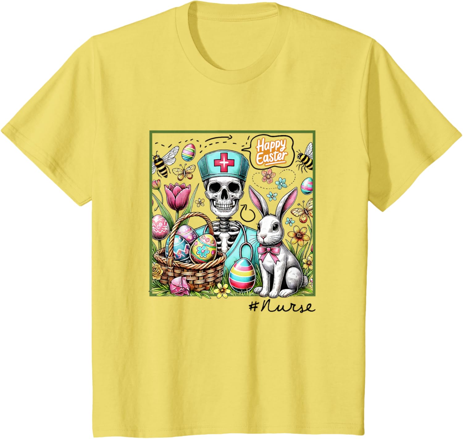 Nurse Easter Day Skeleton Cute Bunny Eggs Coquette Nursing T-Shirt