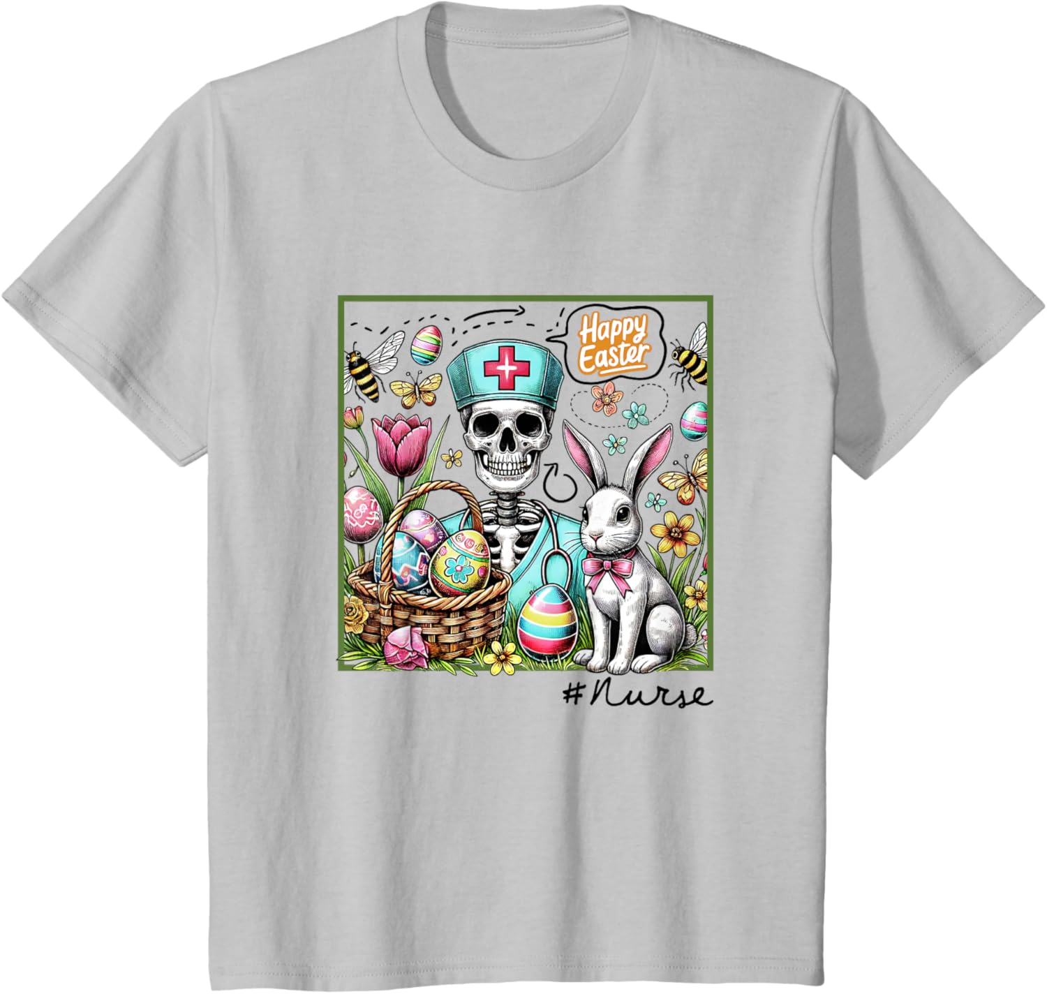 Nurse Easter Day Skeleton Cute Bunny Eggs Coquette Nursing T-Shirt