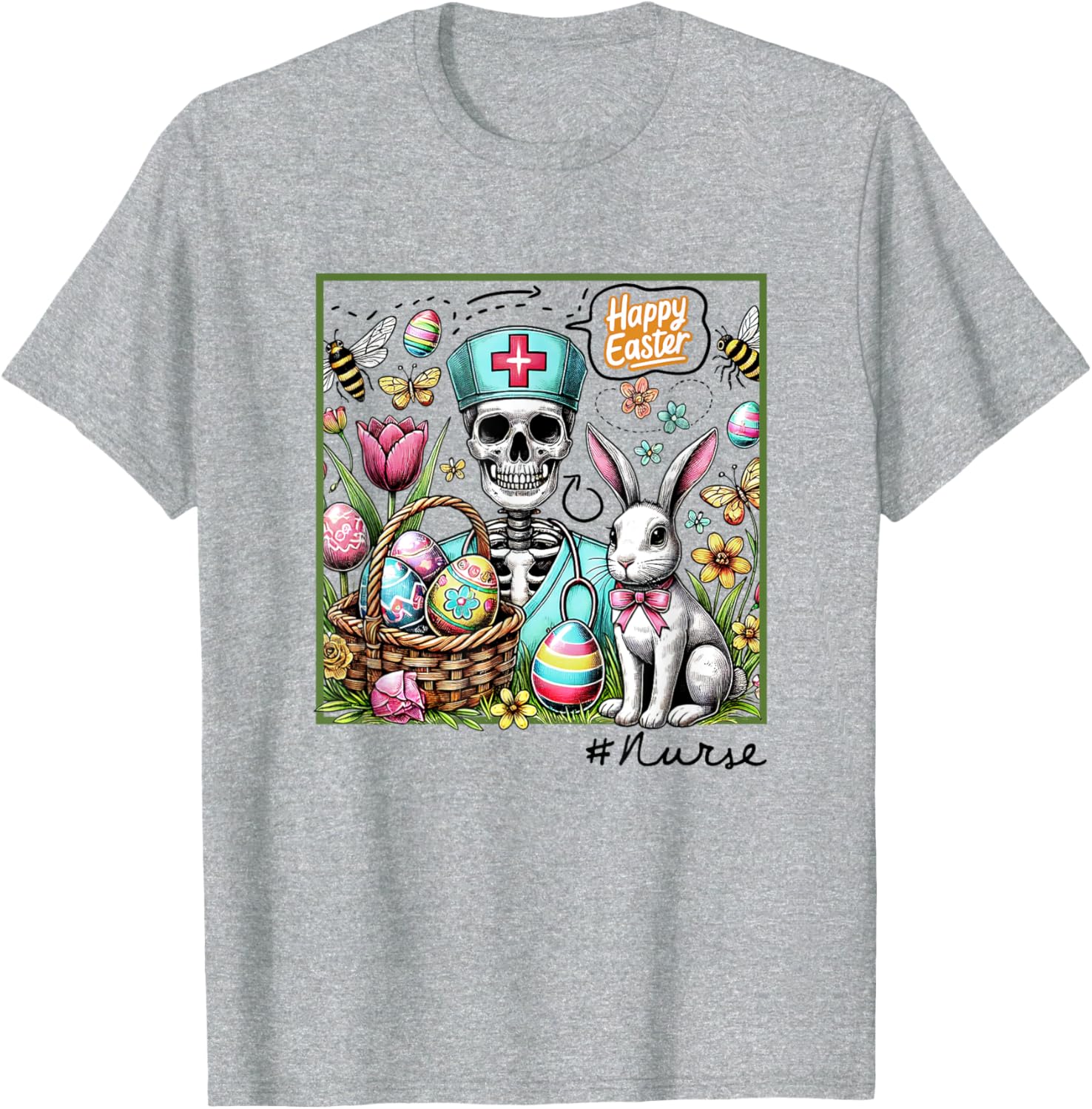 Nurse Easter Day Skeleton Cute Bunny Eggs Coquette Nursing T-Shirt