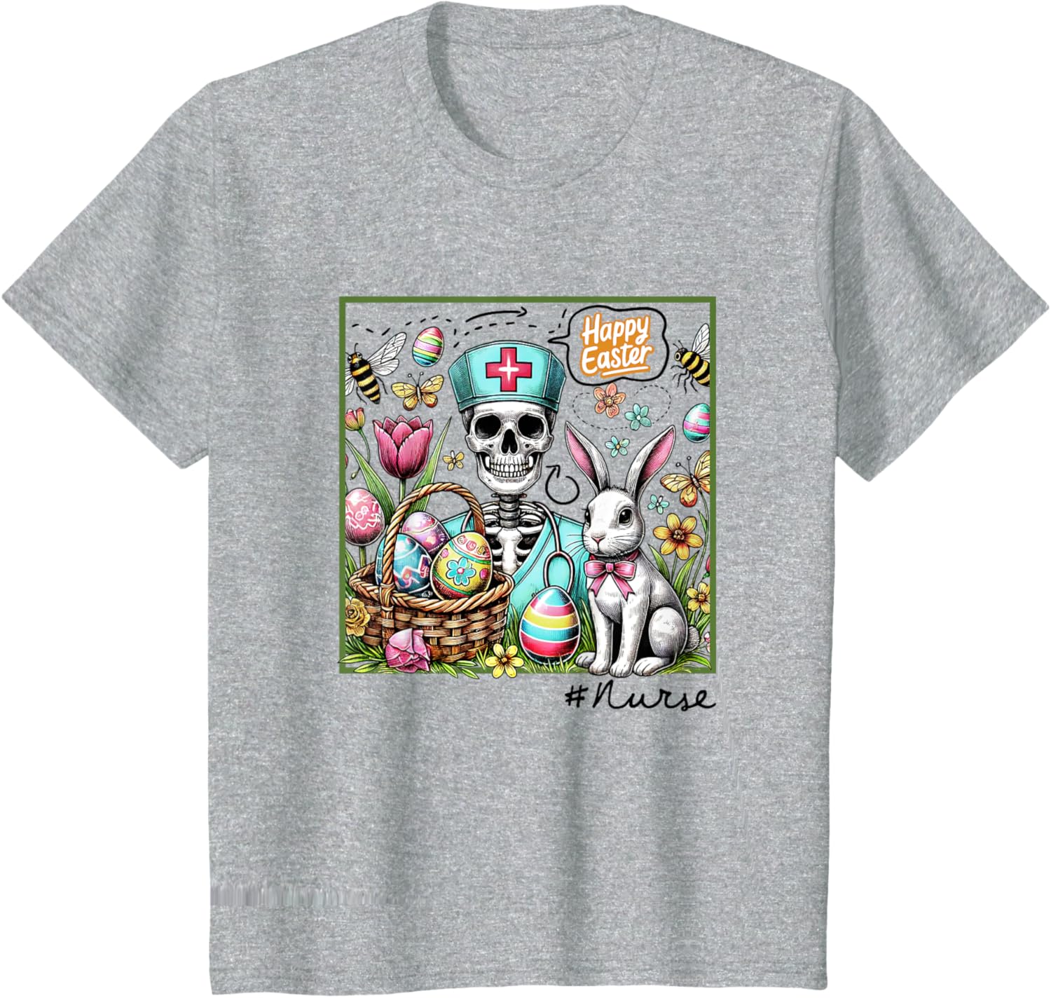 Nurse Easter Day Skeleton Cute Bunny Eggs Coquette Nursing T-Shirt