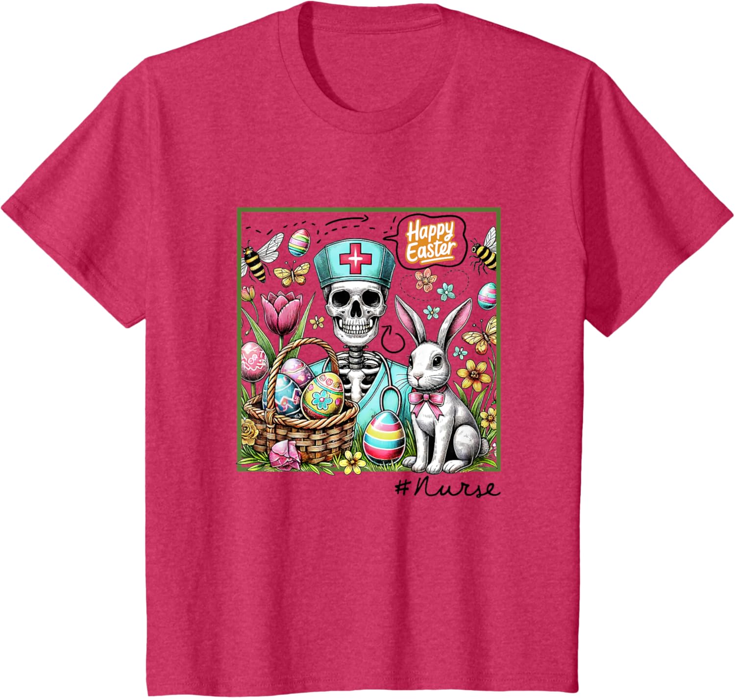 Nurse Easter Day Skeleton Cute Bunny Eggs Coquette Nursing T-Shirt