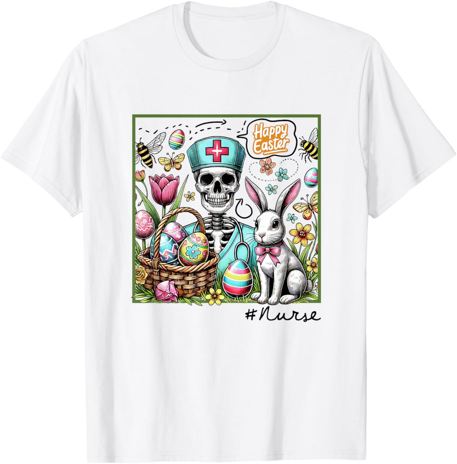 Nurse Easter Day Skeleton Cute Bunny Eggs Coquette Nursing T-Shirt