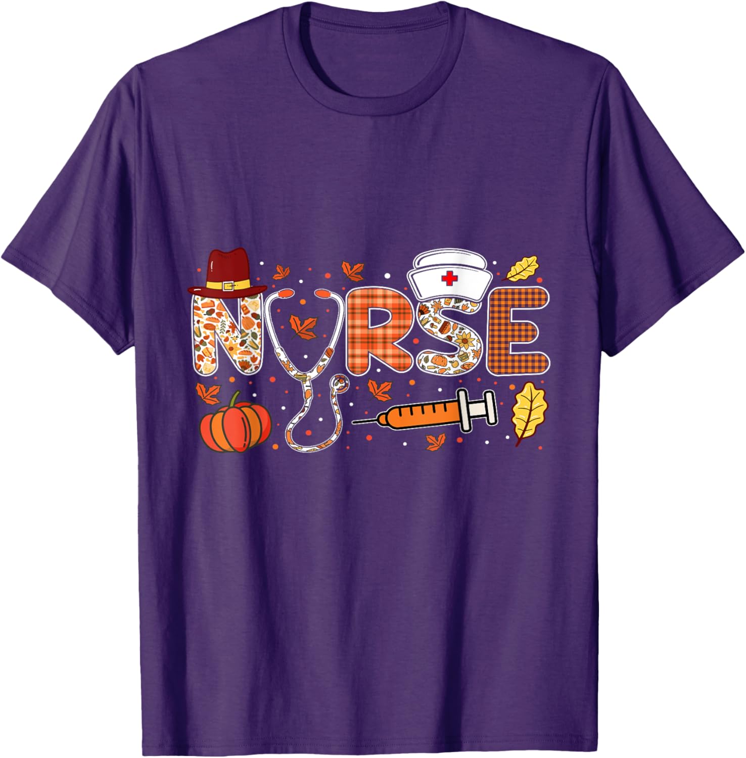 Nurses Fall Autumn Halloween Funny Women Thanksgiving Nurse T-Shirt