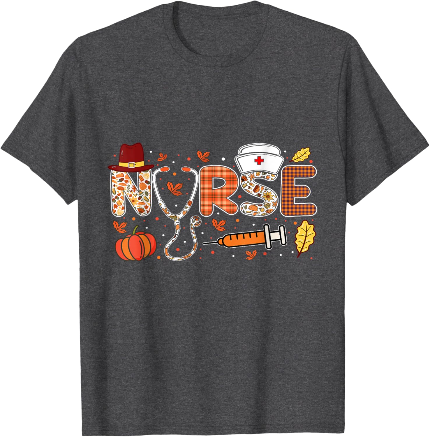 Nurses Fall Autumn Halloween Funny Women Thanksgiving Nurse T-Shirt