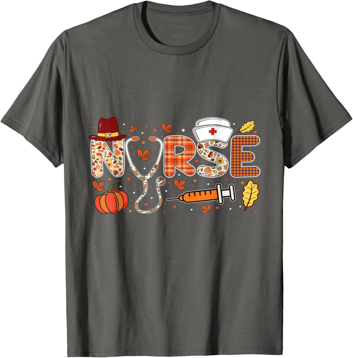 Nurses Fall Autumn Halloween Funny Women Thanksgiving Nurse T-Shirt