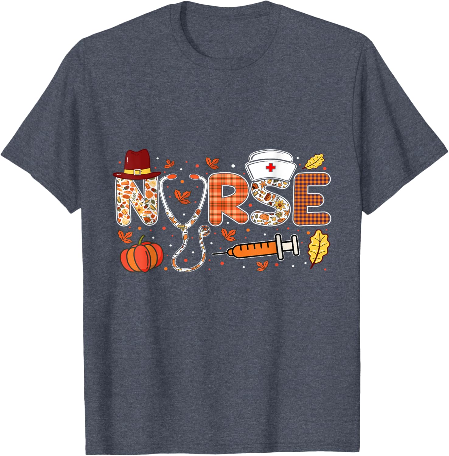 Nurses Fall Autumn Halloween Funny Women Thanksgiving Nurse T-Shirt