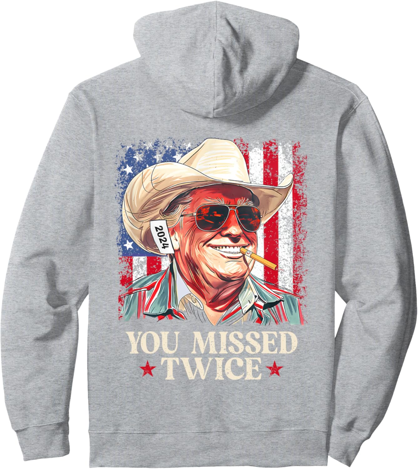 (ON BACK) You Missed Twice Western Cowboy Trump 2024 Us Flag Pullover Hoodie