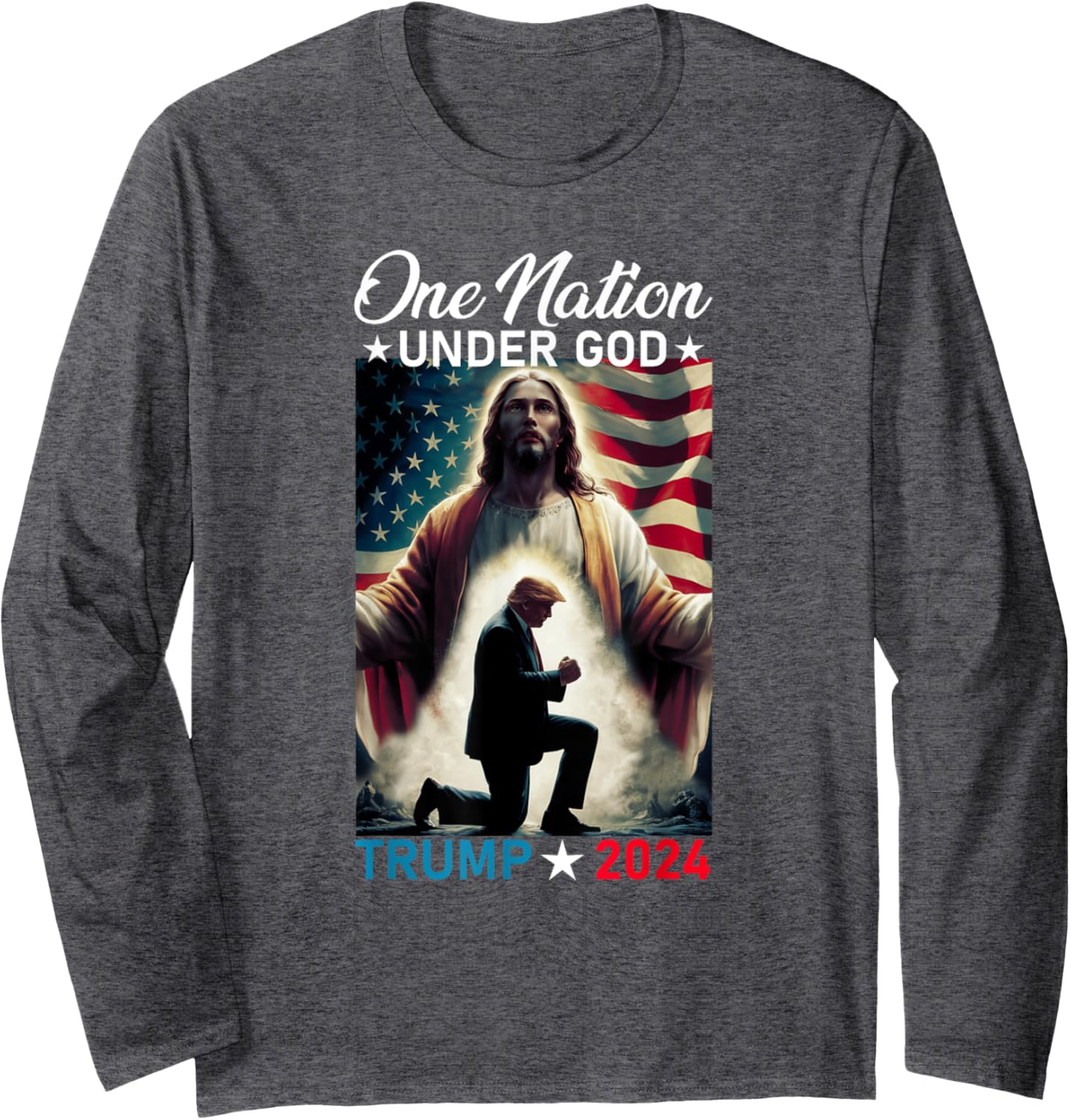 One Nation Under God Trump 2024 God American Flag Christian Long Sleeve T-Shirt