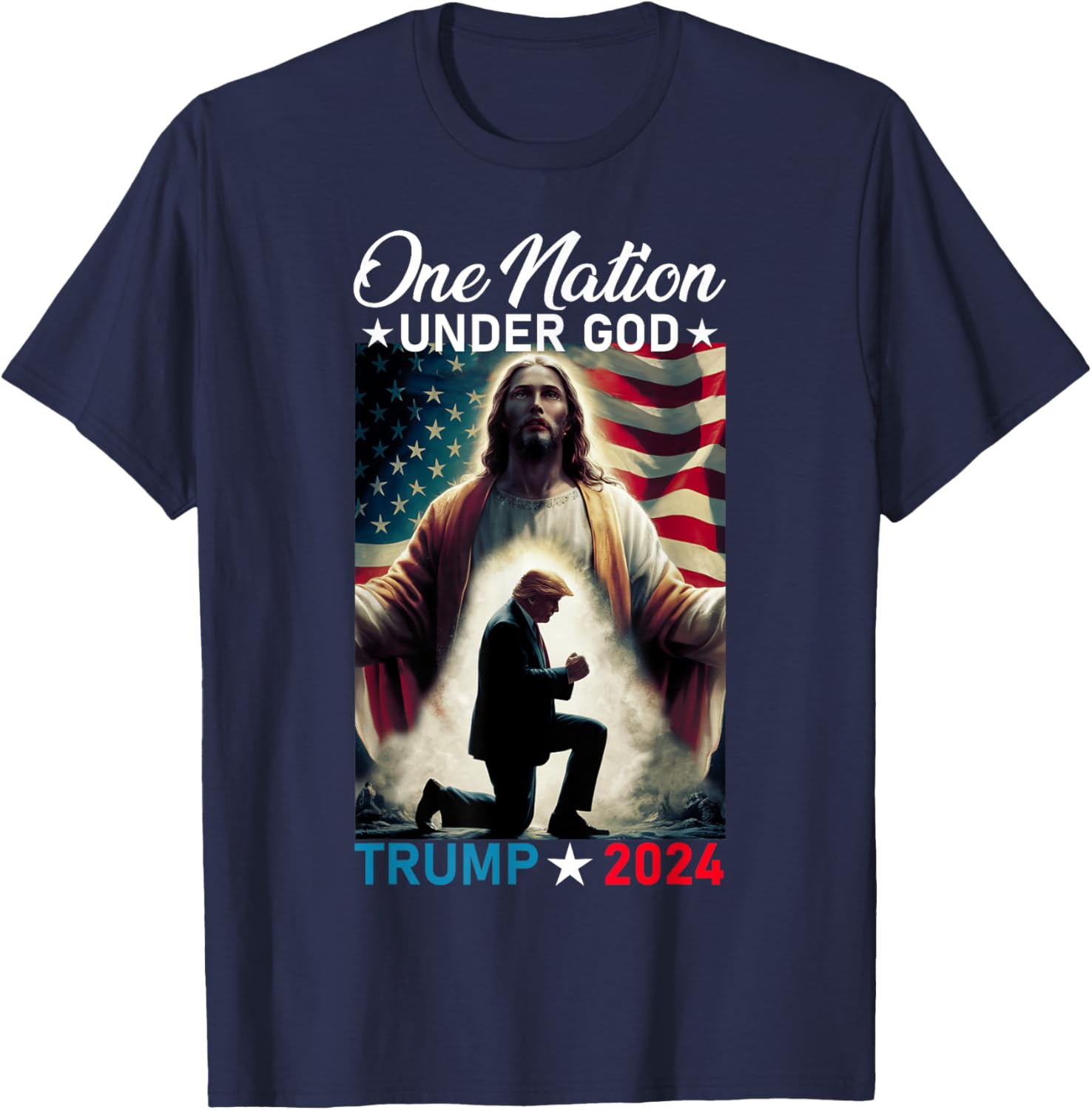 One Nation Under God Trump 2024 God American Flag Christian T-Shirt