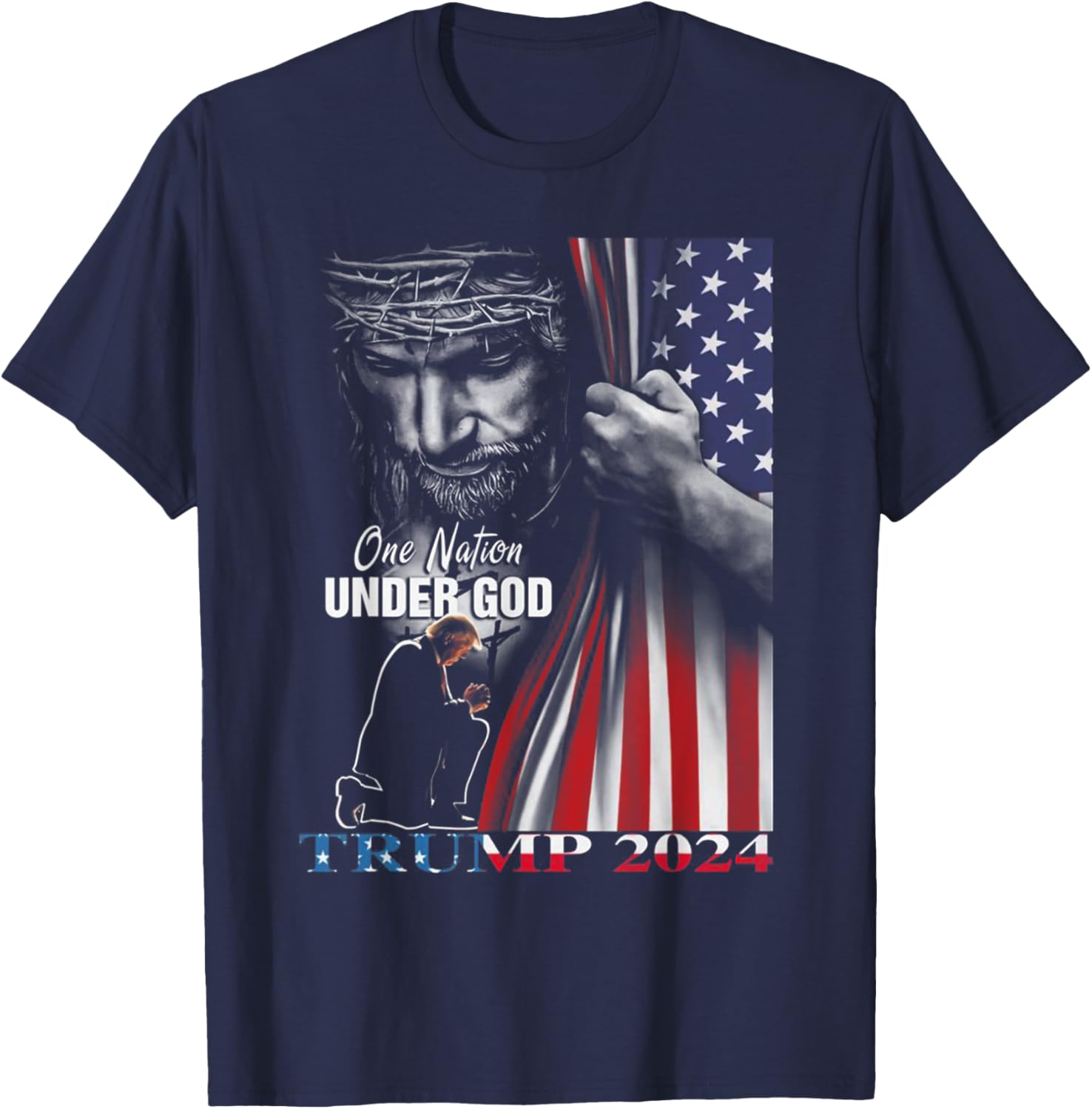 One Nation Under God Trump 2024 God American Flag T-Shirt