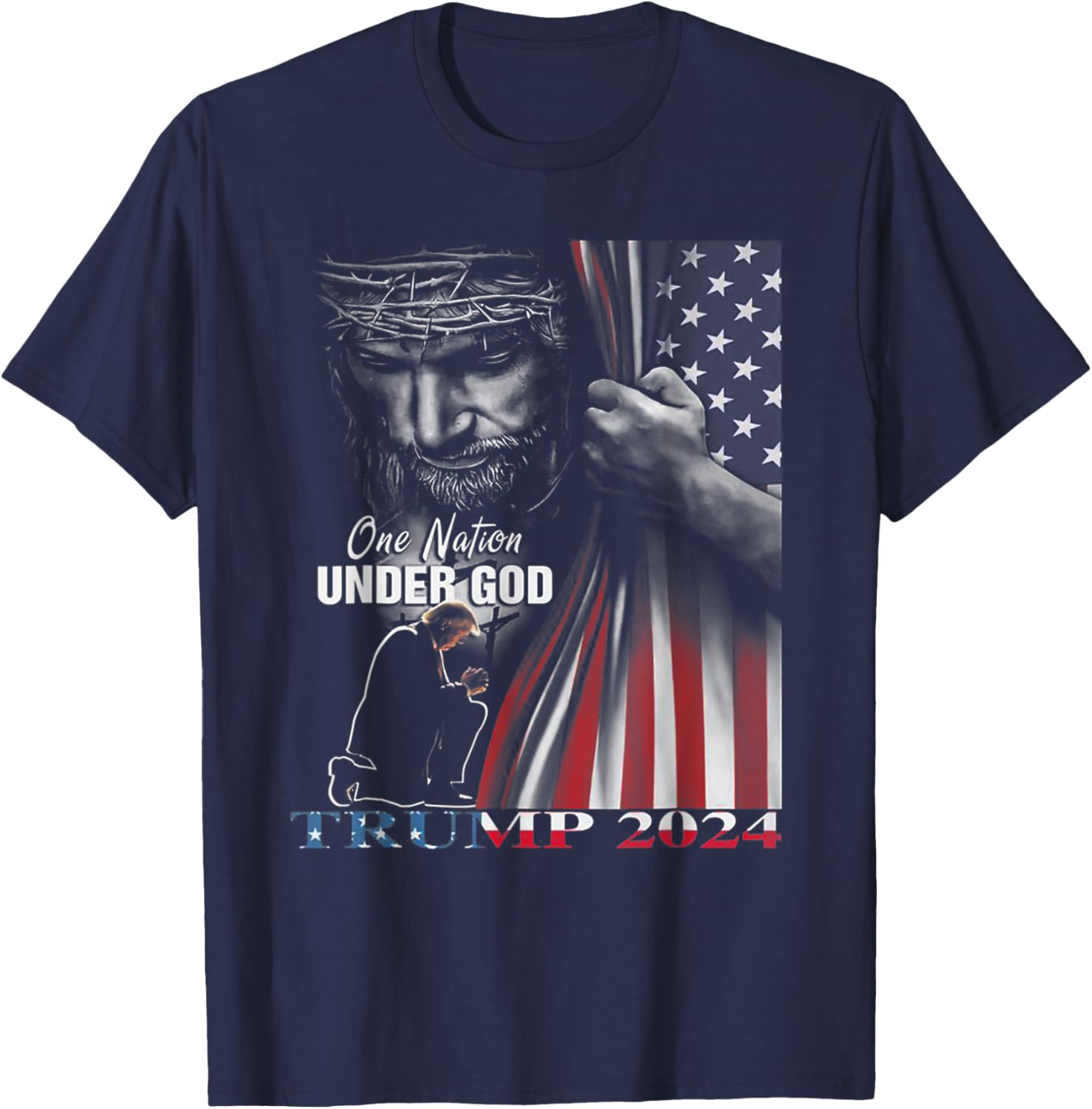 One Nation Under God Trump 2024 God American Flag T-Shirt