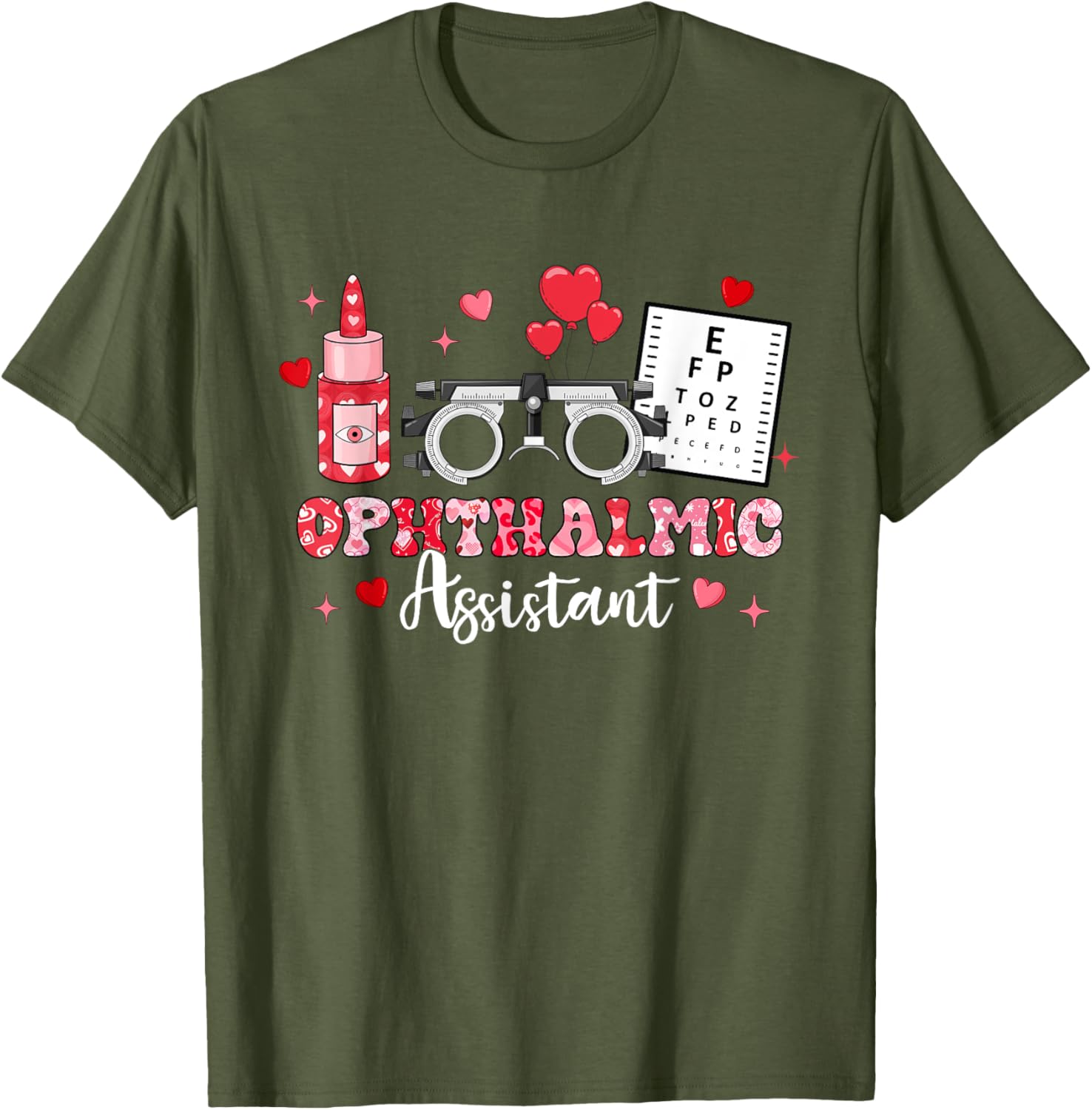 Ophthalmic Assistant Eye Test Glasses Hearts Valentine's Day T-Shirt